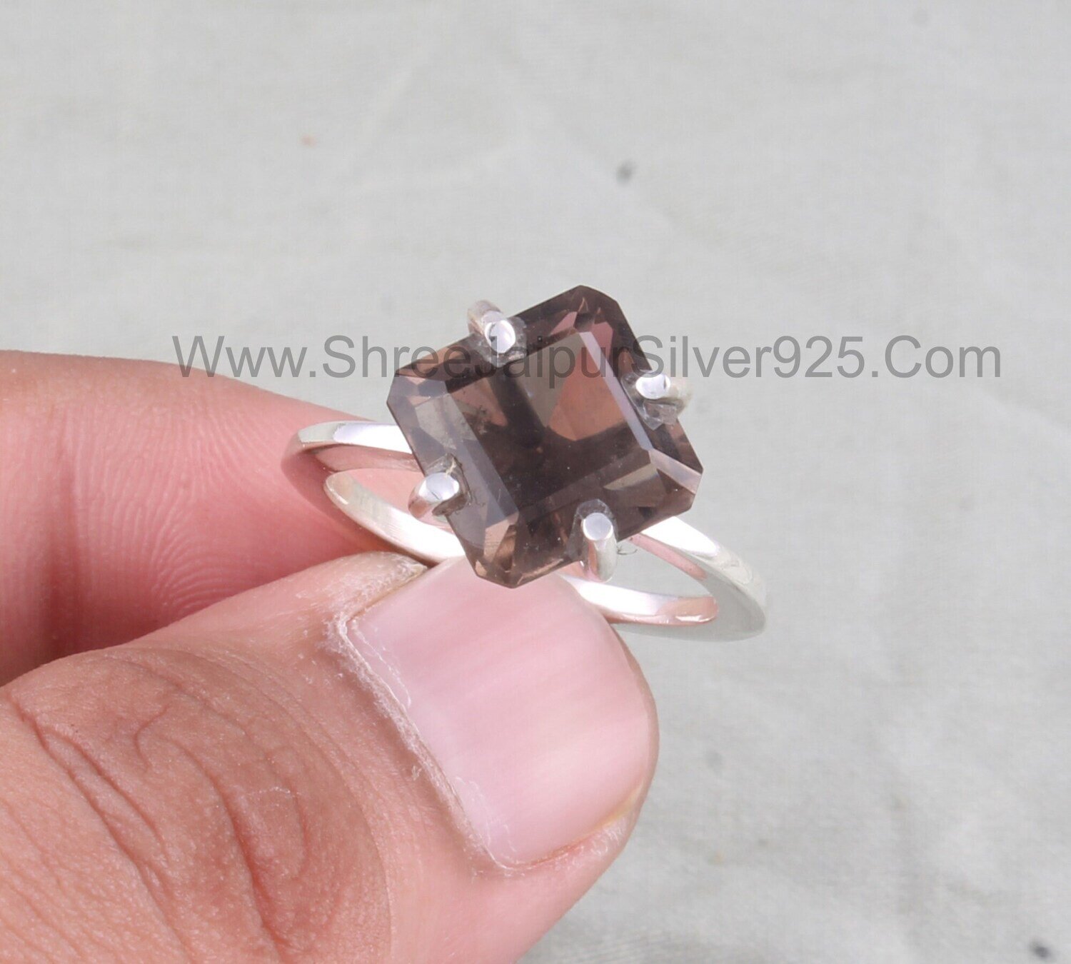 Smoky Topaz Cushion Cut Prong Set Stone Solid 925 Sterling Silver Ring For Women, Handmade Prong Set Ring For Wedding Anniversary Gift Idea