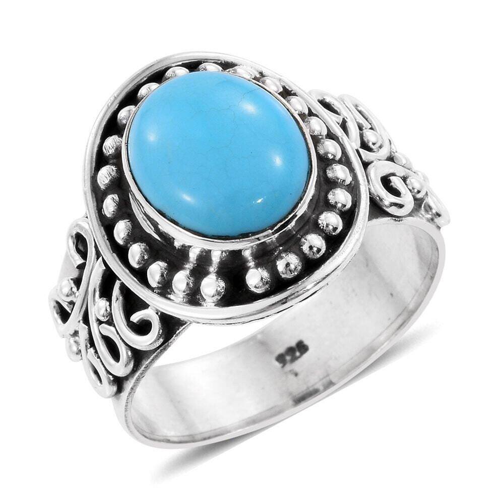 Middle Finger Ring 925 Silver Solid Ring Cabochon &amp; Oval Shape Stone AND Silver Sterling Ring Blue Turquoise Gemstone Ring Handmade