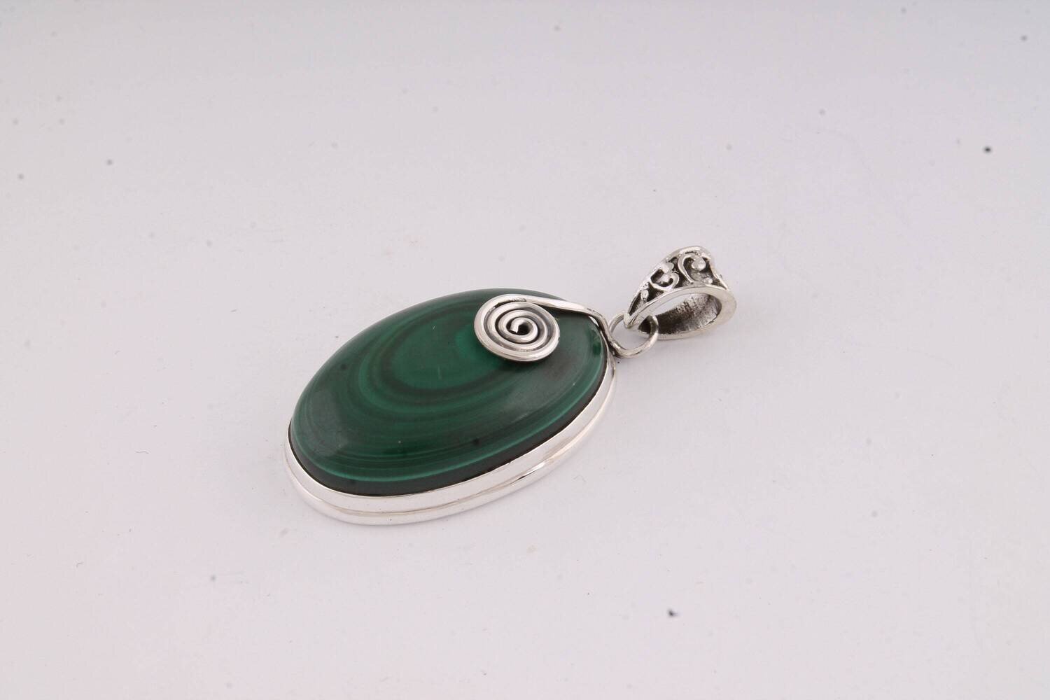 925 Sterling Silver Pendant For Women Natural Malachite Pendant Green Oval Cabochon Handmade Gemstone Silver Jewelry Anniversary Sister Gift