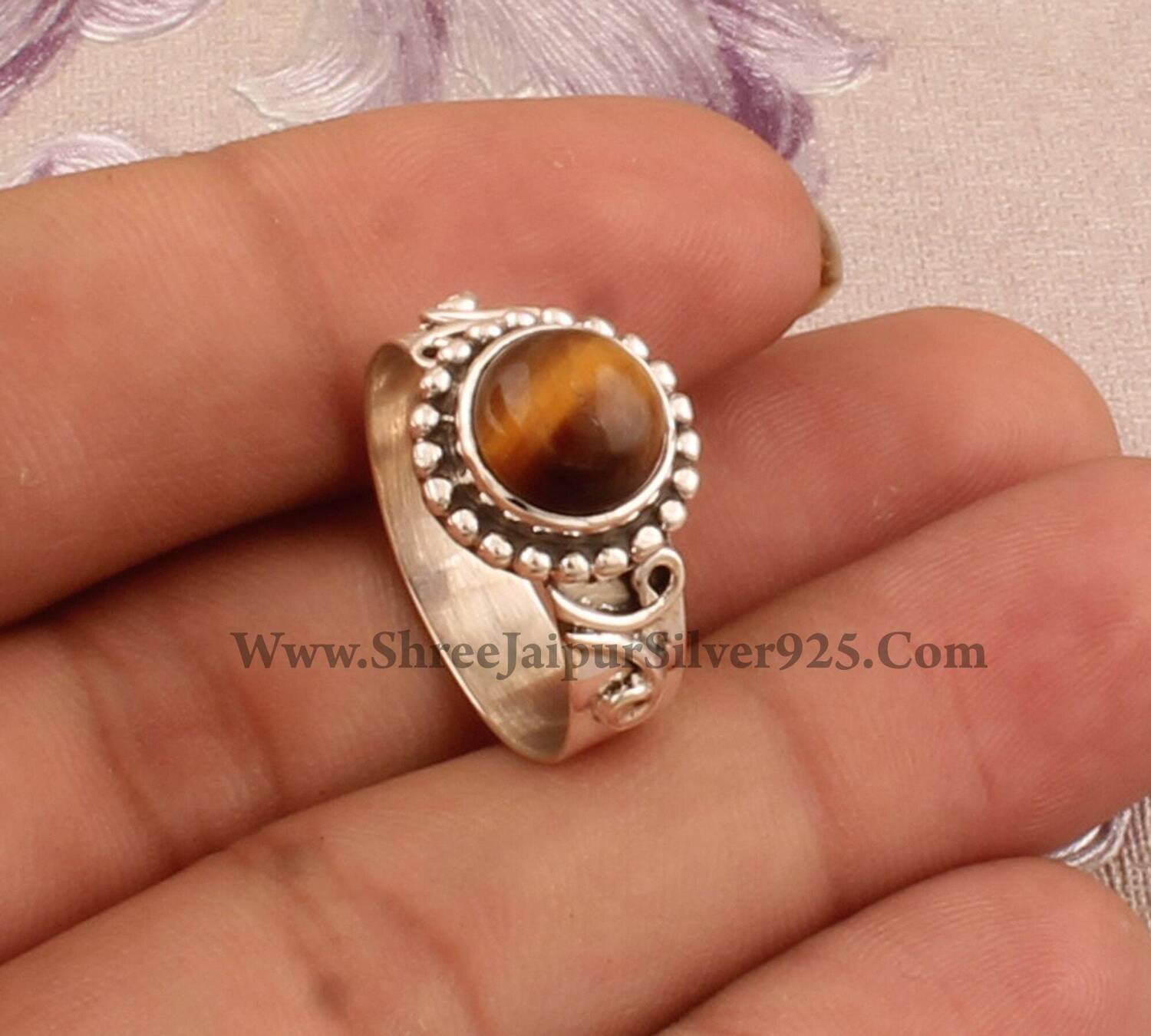 Natural Amazing Tiger-Eye AAA+Quality Gemstone Handcrafted Ring Top Rare Stone Boho Ring 925-Antique Silver Middle Finger Ring L#-282952-R