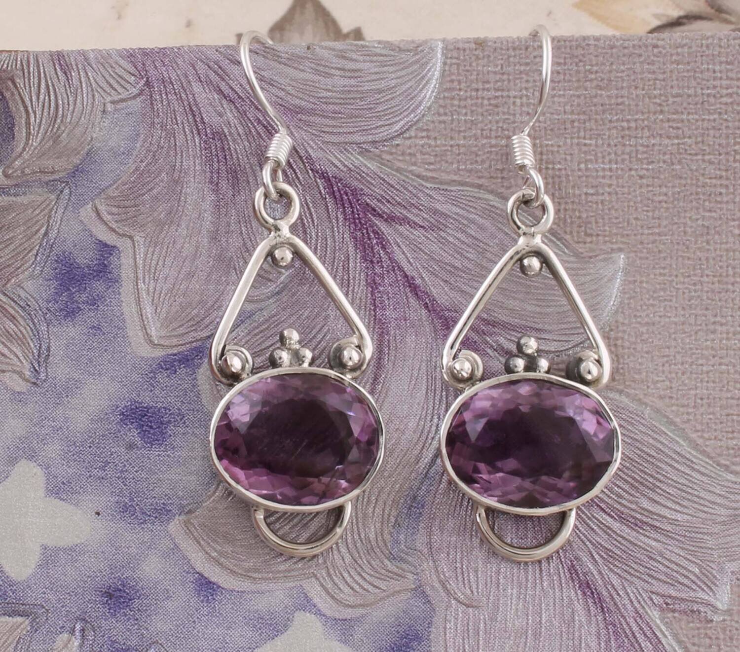 Solid 925 Sterling Silver Natural Amethyst Gemstone Designer Earrings For Women Wedding Anniversary Gifts IdeaBirthstone