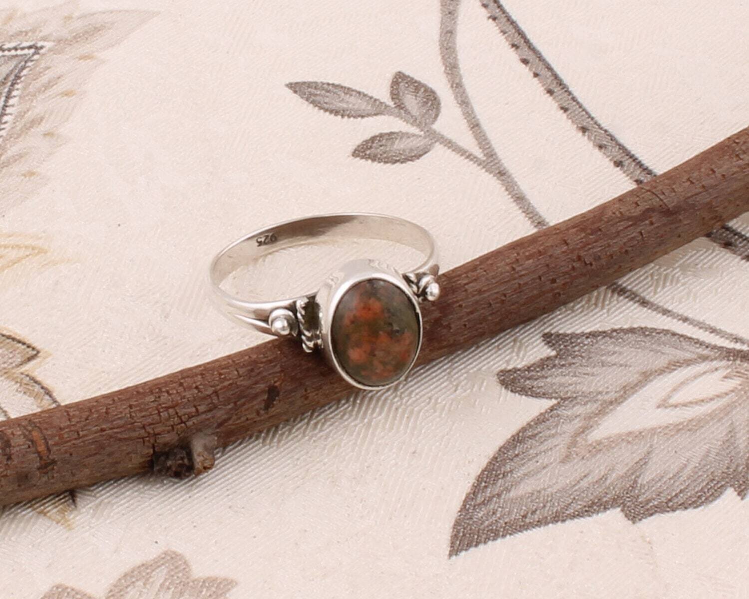 Solid 925-Sterling Ring With Copper Turquoise Gemstone  Ring Cabochon Stone Boho Ring Ring Finger Ring Handcrafted Antique SilverBirthstone