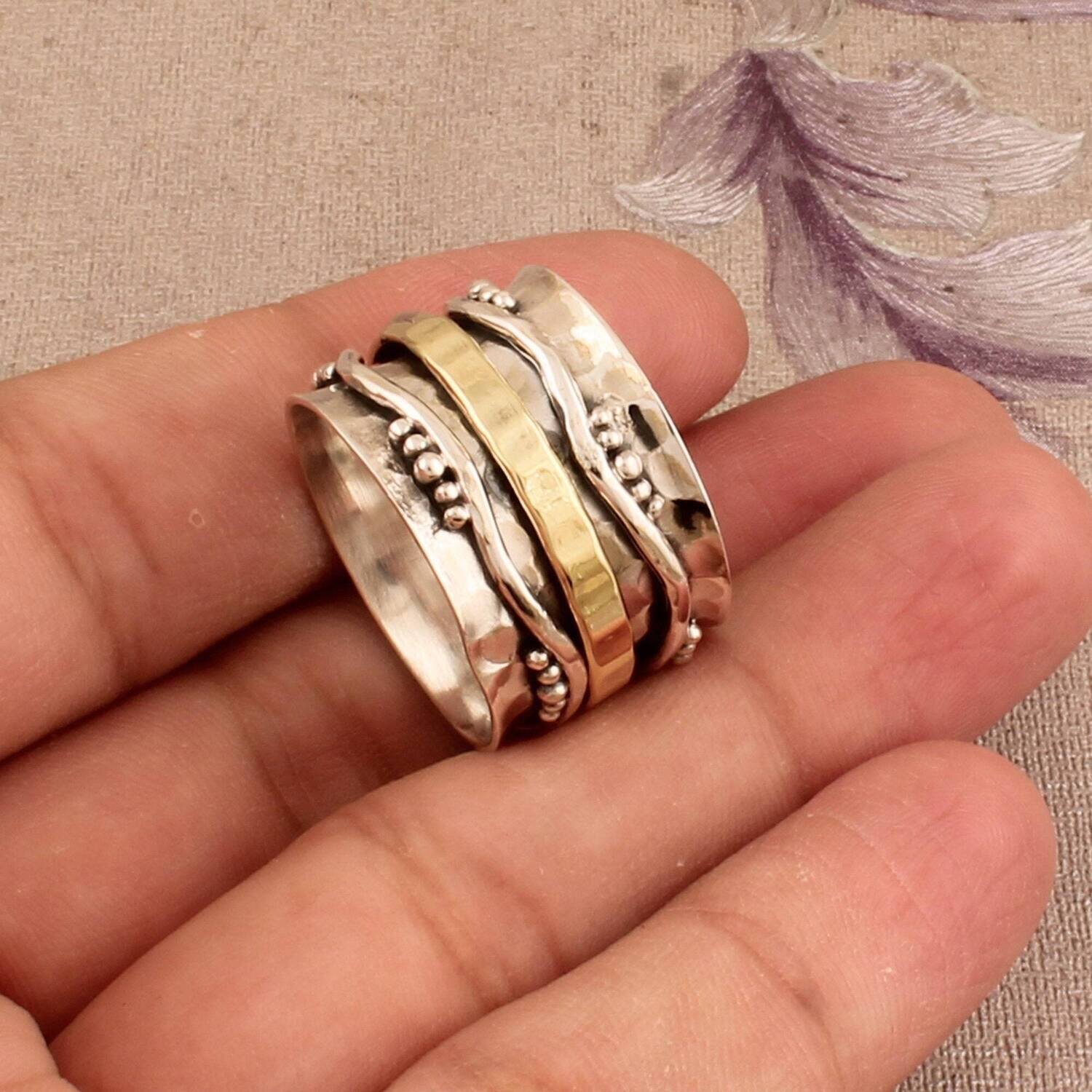 Spinner Textured Meditation Ring 925-Sterling Solid Ring With Handcrafted Plain Boho Ring Designer Spinner Ring Gift For You ! L#-284034-R