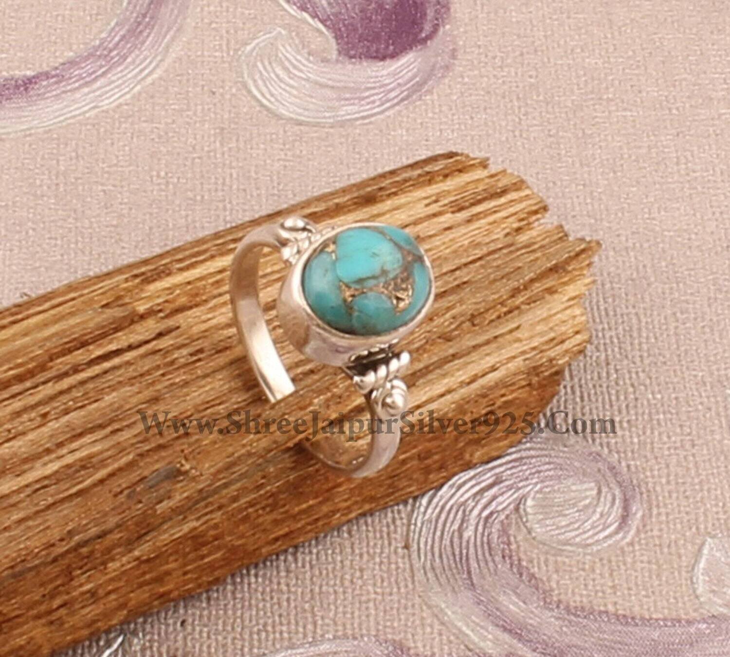 Solid 925 Sterling Silver Ring With Composite Turquoise AAA+Quality Gemstone Ring Handcrafted Boho Ring Girls Ring Finger Ring Lovely Gift