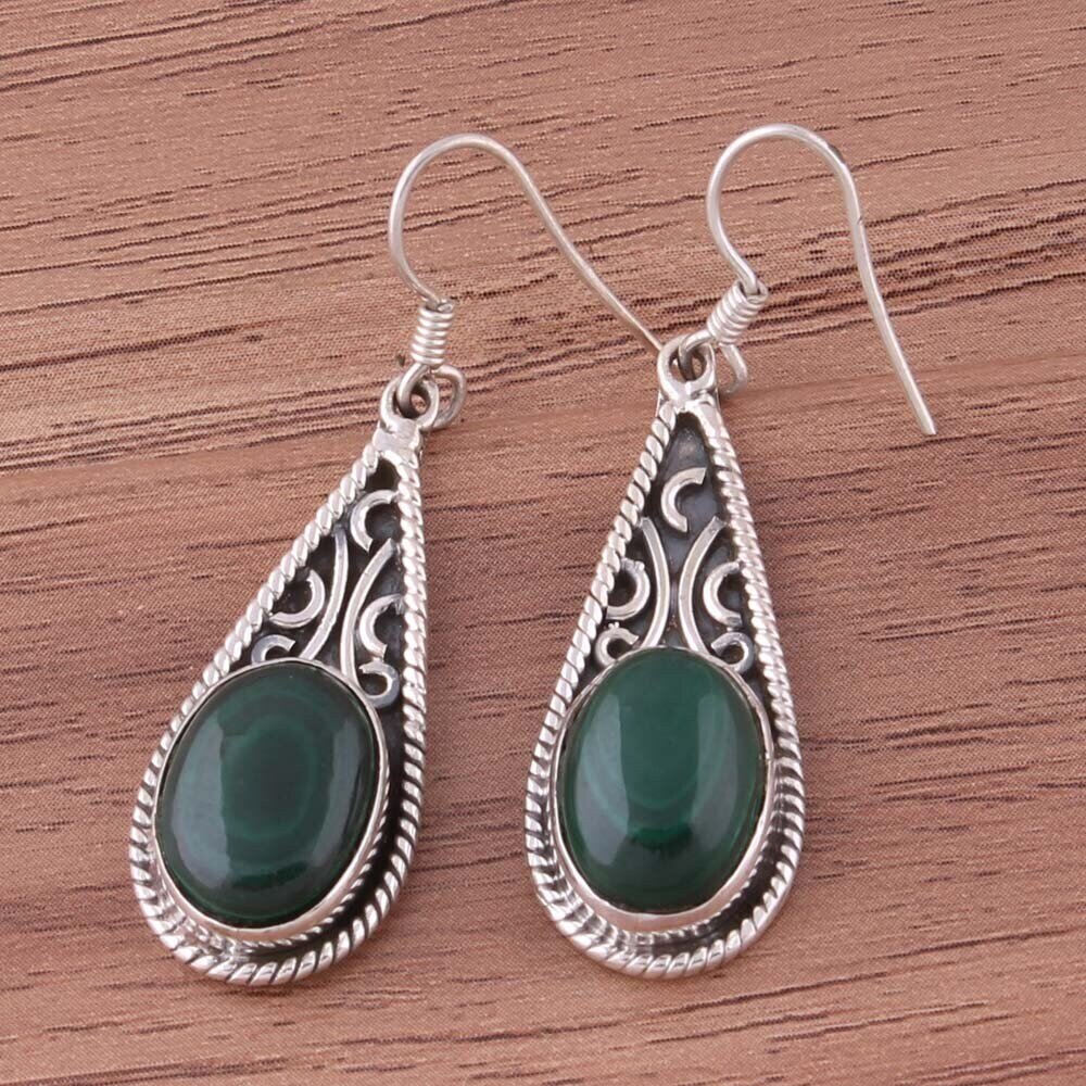 Amazing 925-Silver Earring Natural Malachite Top Quality Green Color Stone And Silver Color Earring Handcraft Gemstone L#-281361-ECyber2021