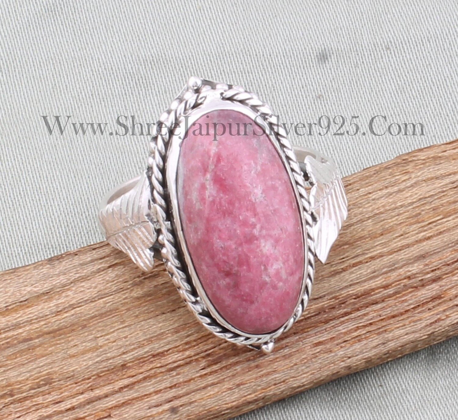 Natural Thulite Ring Oval Handmade Silver Gemstone Jewelry 925 Sterling Silver Ring For Women Engagement Vintage Dainty Ring For Gift idea