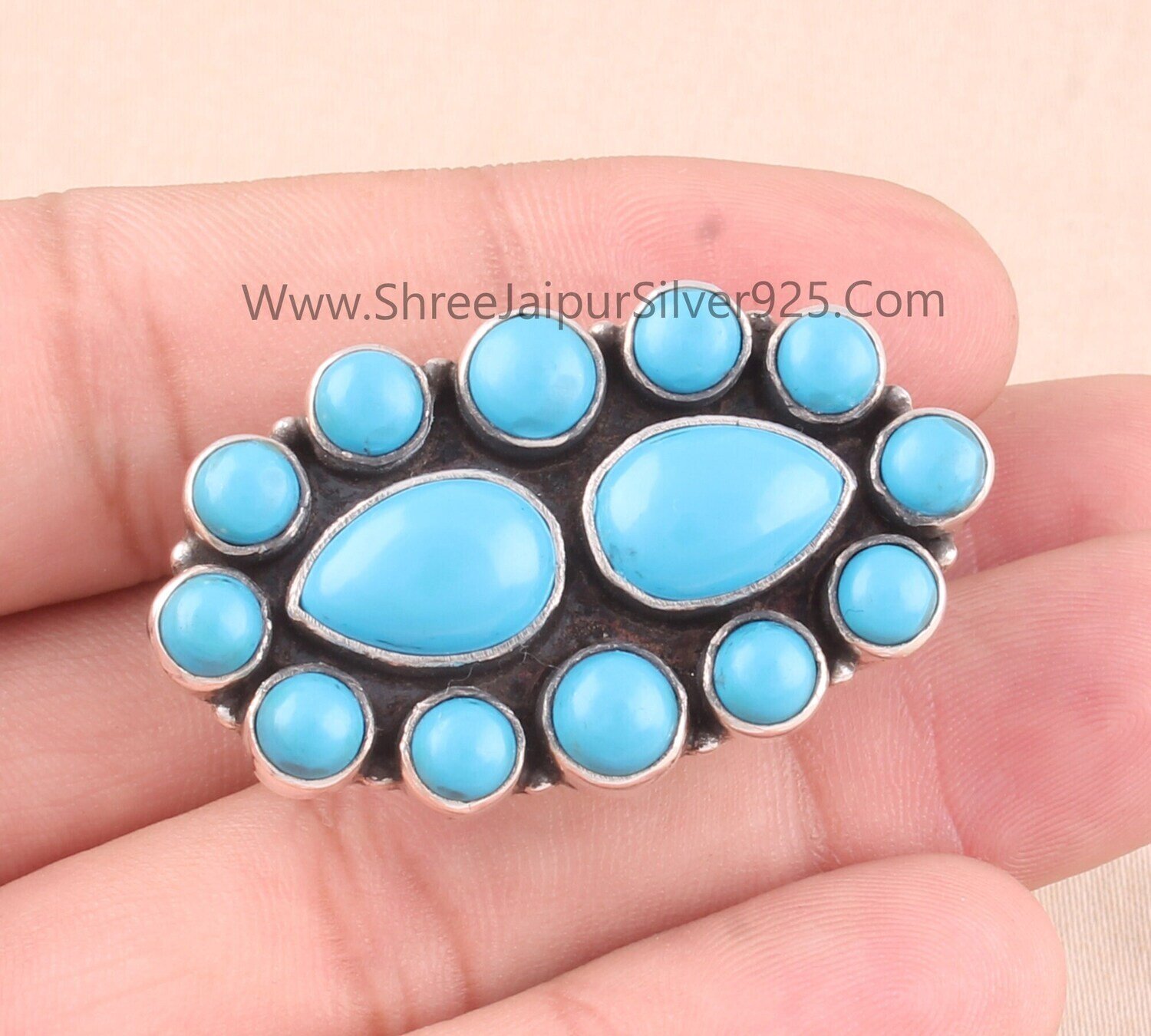 Turquoise Solid 925 Sterling Silver Multi Gemstone Cluster Ring For Women, Handmade 14 Sleeping Beauty Gemstones Ring For Engagement Gifts