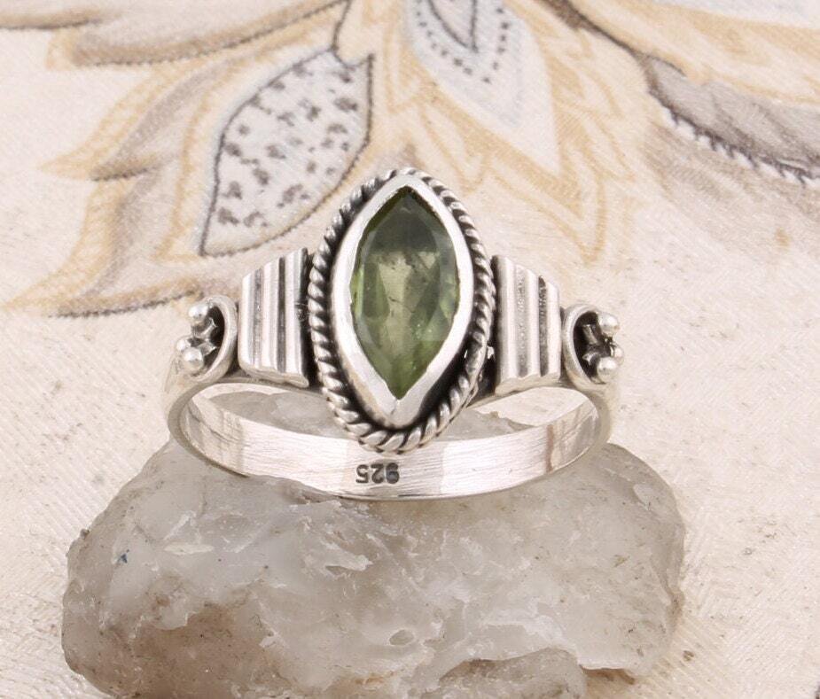 Handcrafted Ring With Natural Peridot Gemstone Ring Cut Transparency Stone Boho Ring 925-Sterling Solid Silver Ring Gift For You !Cyber2021