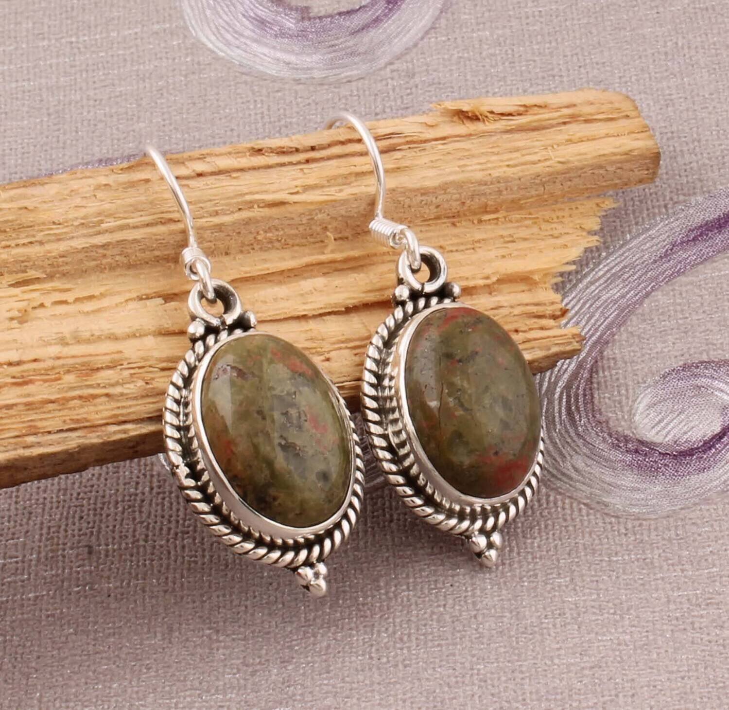 Amazing Unakite Top Quality Gemstone Earring,925-Sterling Silver Earring,Wedding Earring,Antique Silver Earring,Anniversary Gift Earring