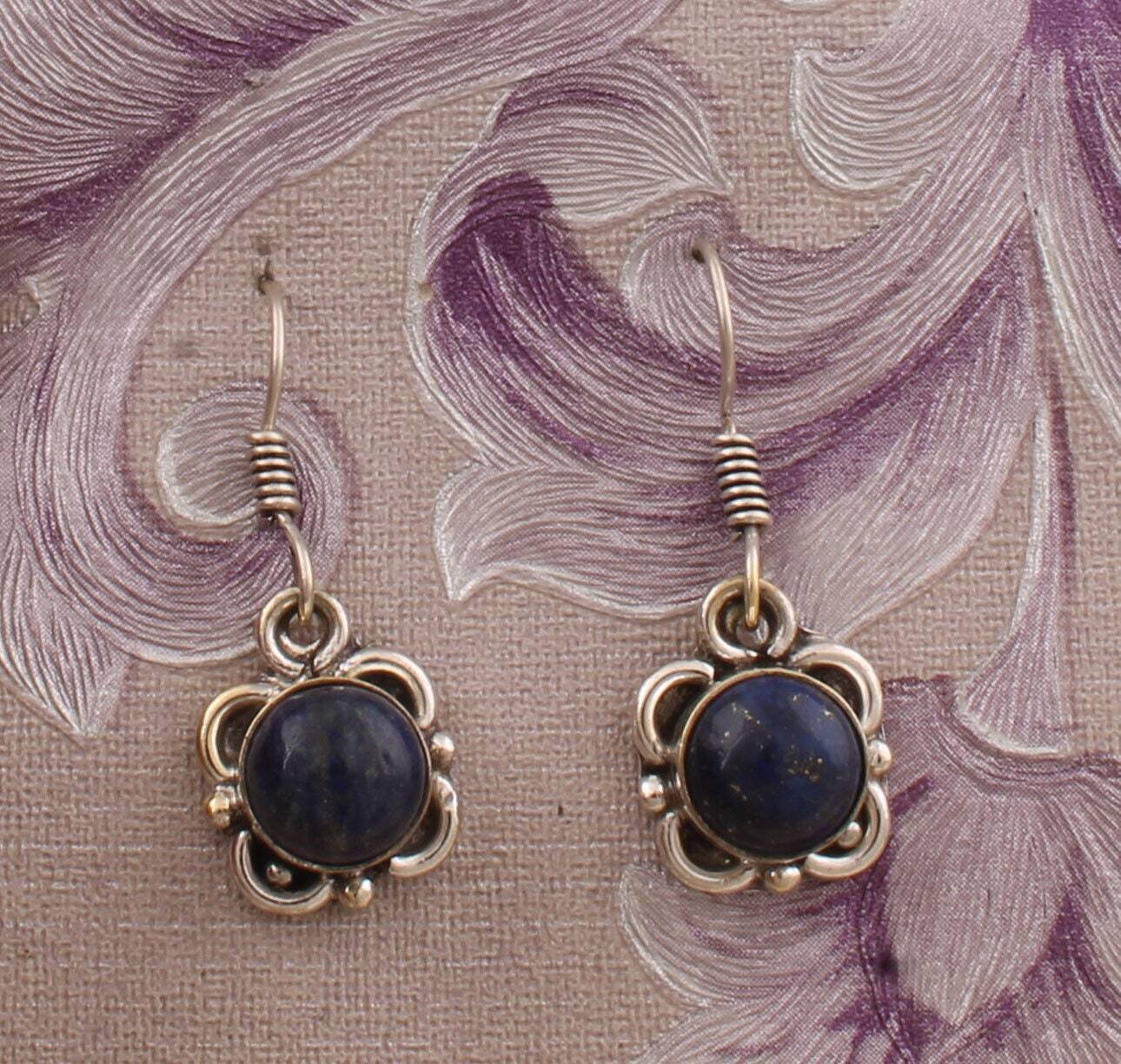 Top Quality Lapis Gemstone Earring,Cabochon Round Stone Earring 925-Sterling Silver Earring, December Birth Stone Earring, Women's Earring