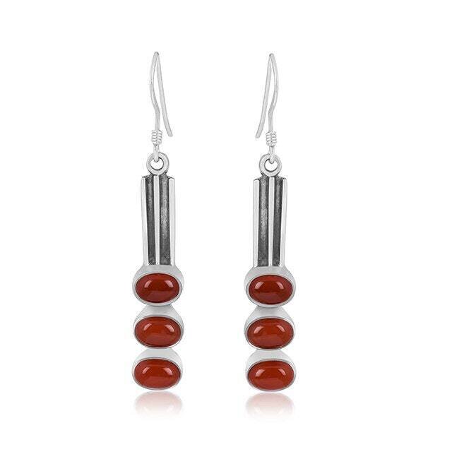 925-Sterling Solid Silver Earring With Orange Jade Gemstone Handcrafted Earring Cabochon Stone's Boho Earring Gift For You ! L# -284122-E