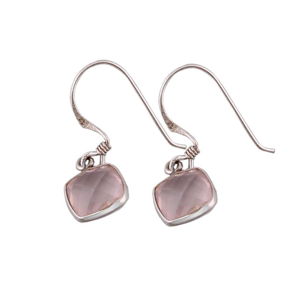 AAA+Quality Faceted Rose Quartz Silver Earrings | 925 Sterling Solid Silver Earrings | Bezel Set Square  Gemstone Earrings | Handcrafted Jewelry For Women Weddings Gifts Her