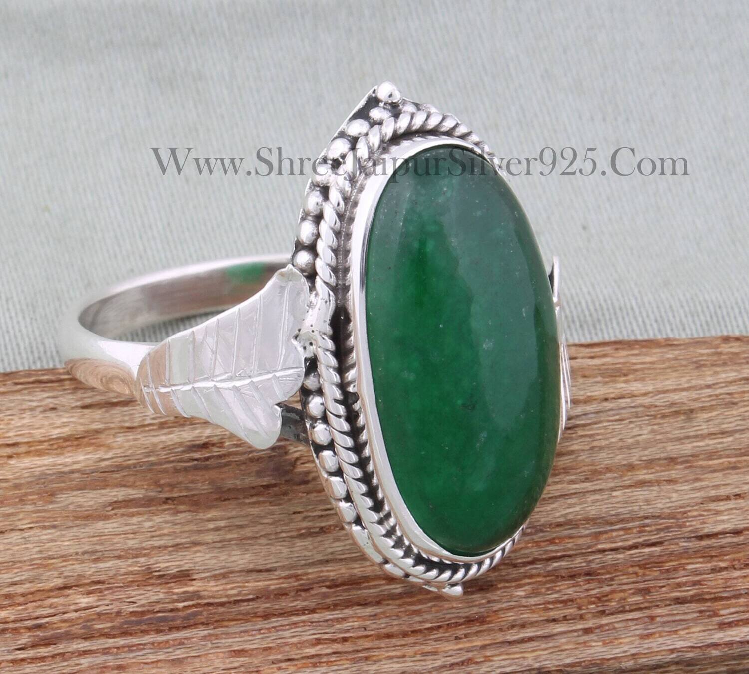 Green Jade Silver Gemstone Ring, 925 Sterling Silver Oval Shape Gemstones Ring, Handmade Design Gemstone Ring, Engagement Ring, Gift For Her