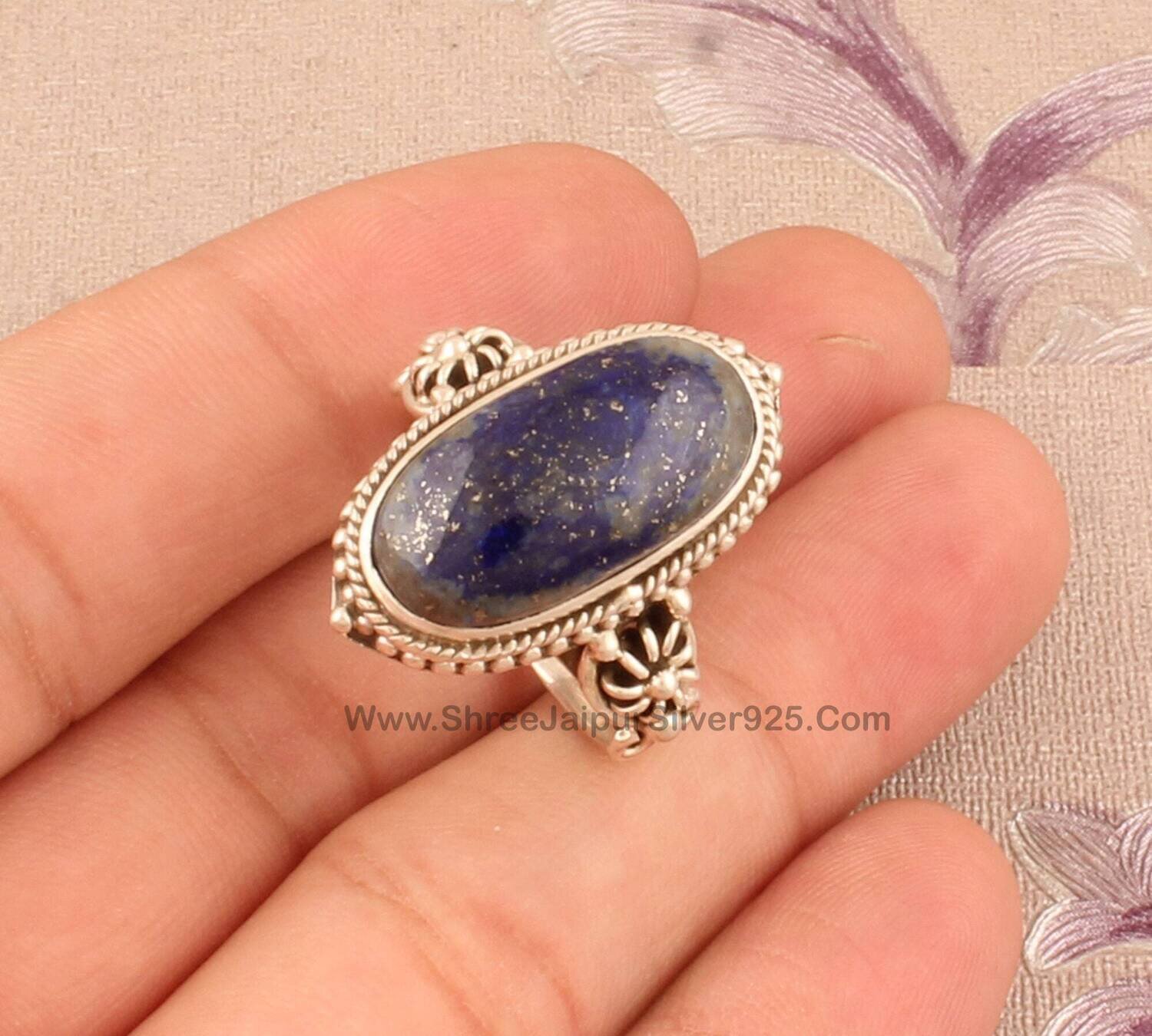Natural Lapis Lazuli Silver Ring, 925 Sterling Silver Oval Shape Gemstone Ring, Designer Hamdmade Silver Ring, Lapis Lazuli Ring, Gift Idea