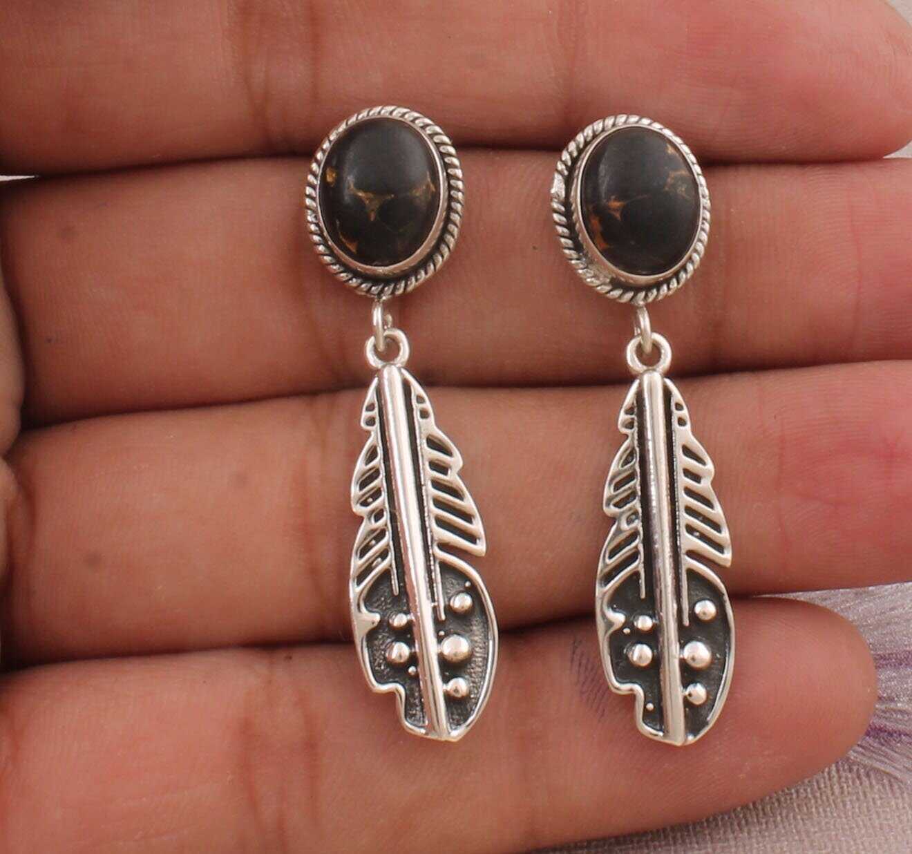 Top Quality Mohave Turquoise Gemstone Earring, Oval Stone Earring 925-Sterling Silver Earring, Women's Earring , Leaf Beautiful Earring