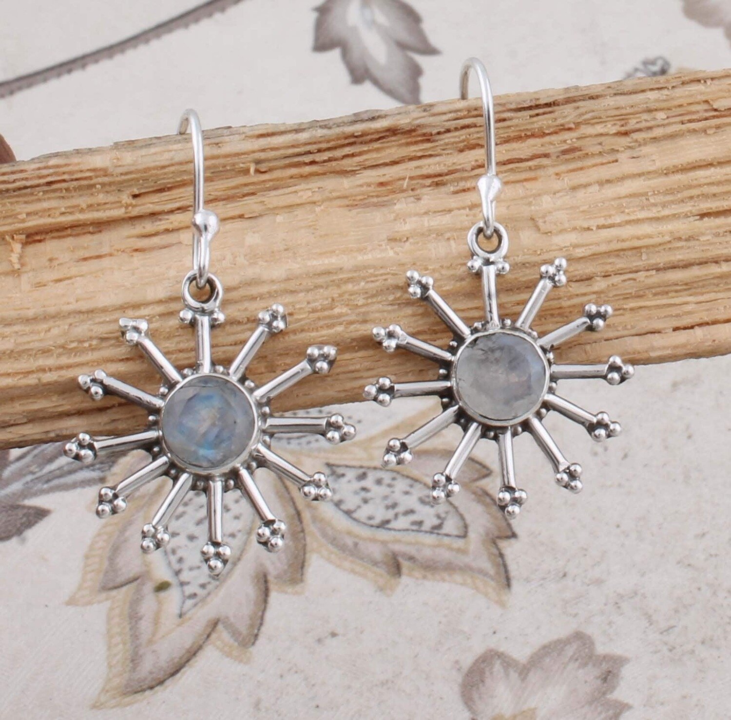 Real Rainbow Moonstone Gemstone Handcrafted Earring Cut Round Stone Boho Earring 925-Antique Silver Earring Etsy Cyber Valentine's Day