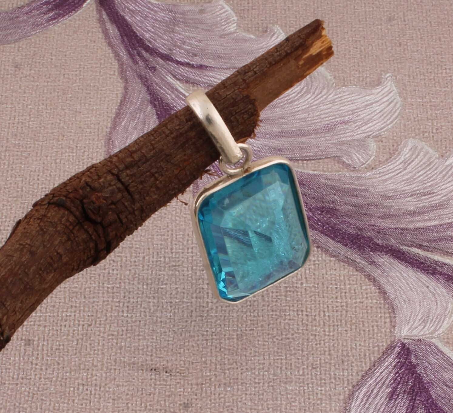 Blue Topaz Gemstone Pendant 925-Sterling Silver Pendant,Antique Silver Pendant,Simple Pendant Gift Item Pendant For GirlCyber2021Birthstone