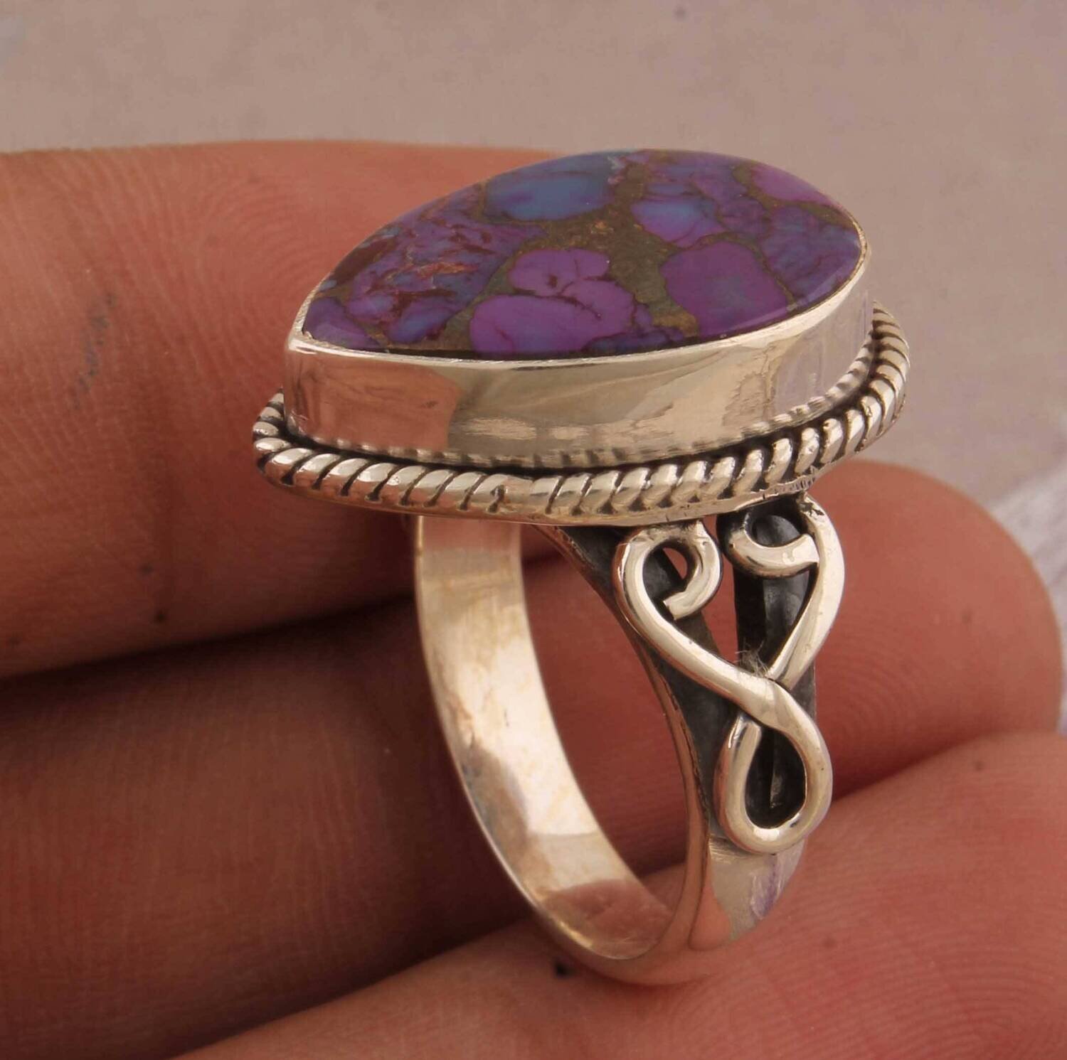 Composite Turquoise AAA+Quality Gemstone Ring 925-Sterling Silver Ring,Antique Silver Ring,Pear Gift Item RingCyber2021Bestseller2021Etsy