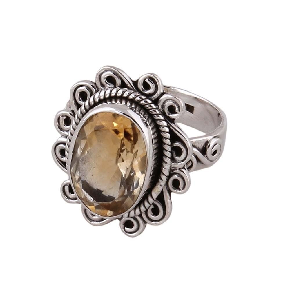 Citrine Silver Ring 925 Sterling Silver Citrine Gemstone Ring-Silver 925 Gemstone Ring Antique Silver ETSYCYBER2021Cyber2021Birthstone