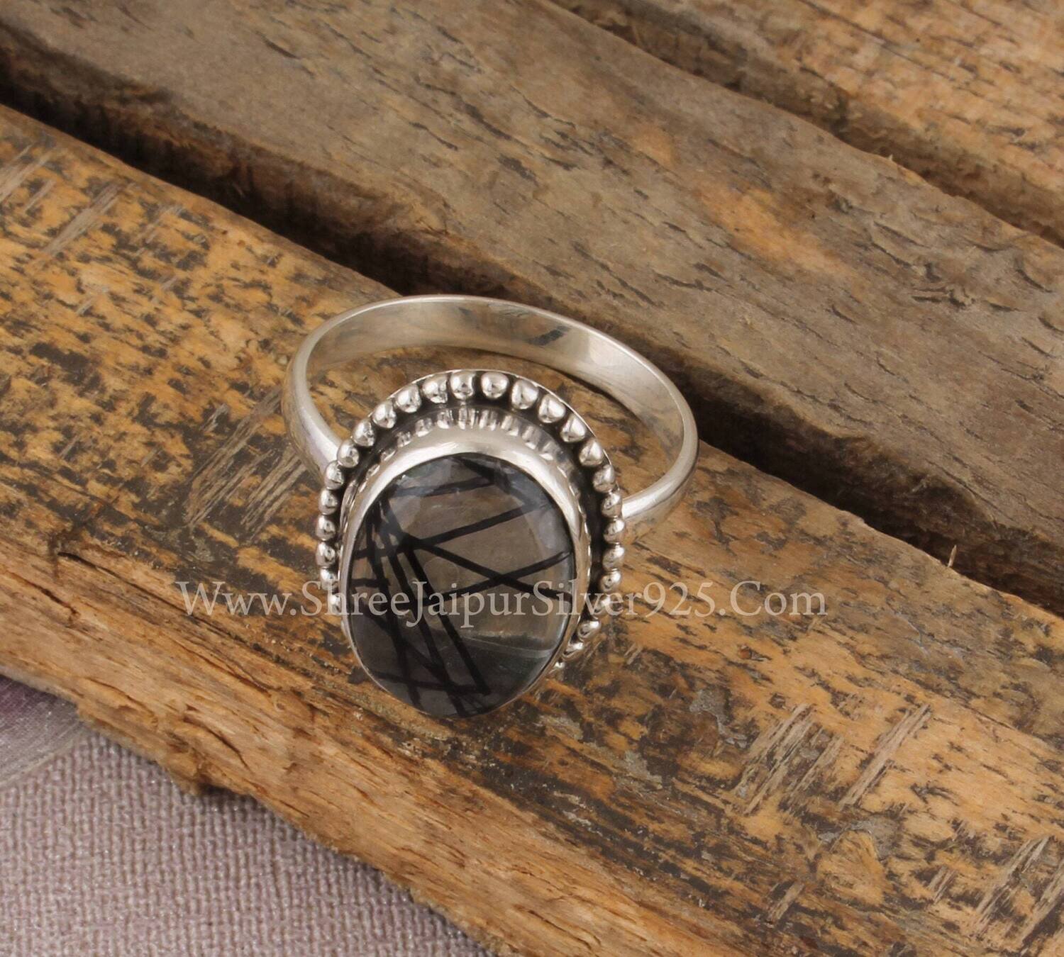 Black Rutile Quartz Solid 925 Sterling Silver Ring For Women, Designer Handmade Silver Women Ring, Boho Silver Handmade Ring For Women Gift