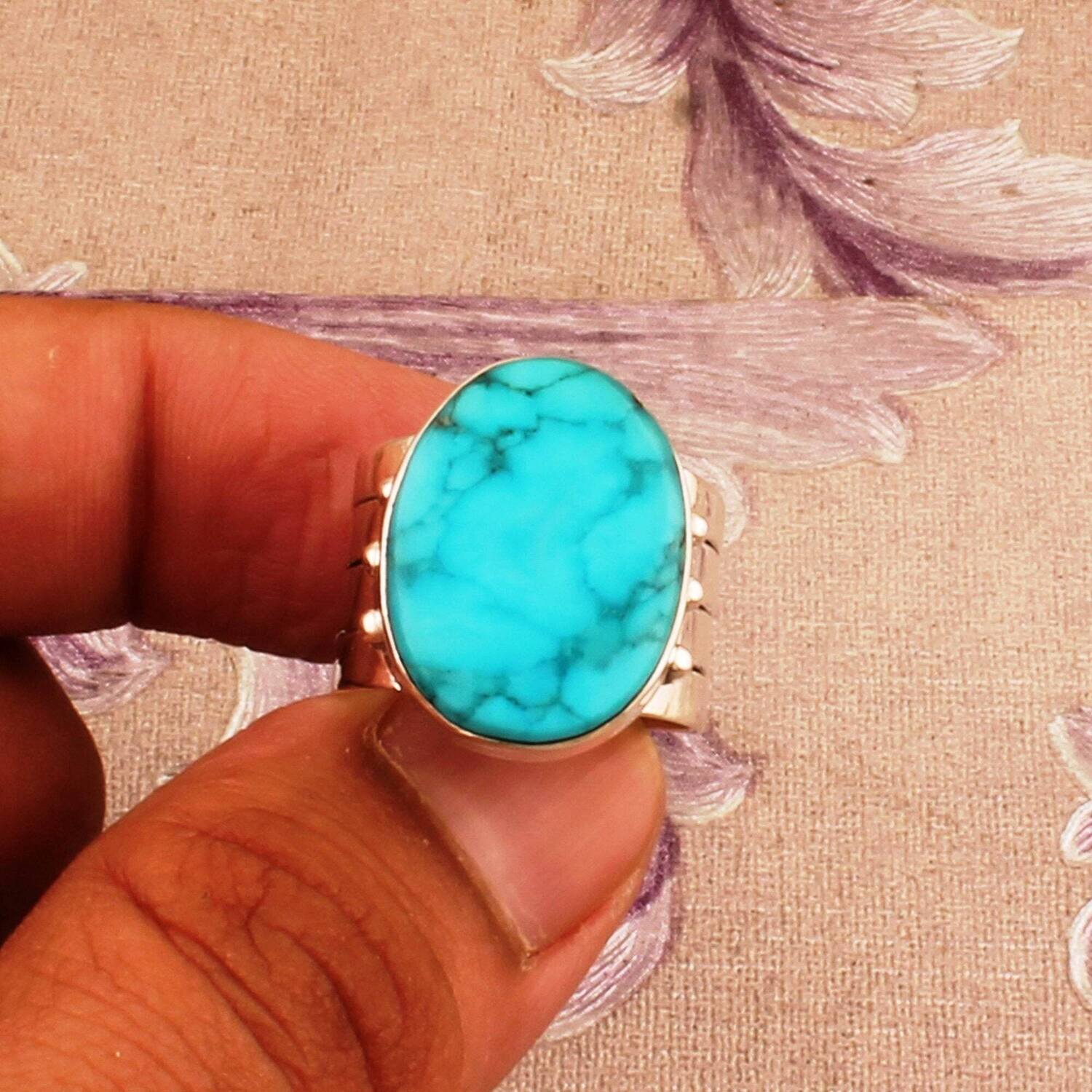 Amazing Turquoise AAA+Quality Gemstone Ring Oval Ring 925-Antique Silver Ring,Silver Middle Finger Ring,Sterling Silver Ring,Gift Item Ring.
