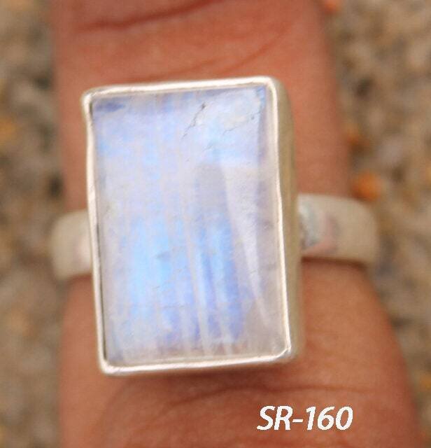 Natural Amazing Rainbow Moonstone AAA+Quality Gemstone  Ring Cabochon Blue Fire Stone Boho Ring 925-Sterling Solid Silver Middle Finger Ring