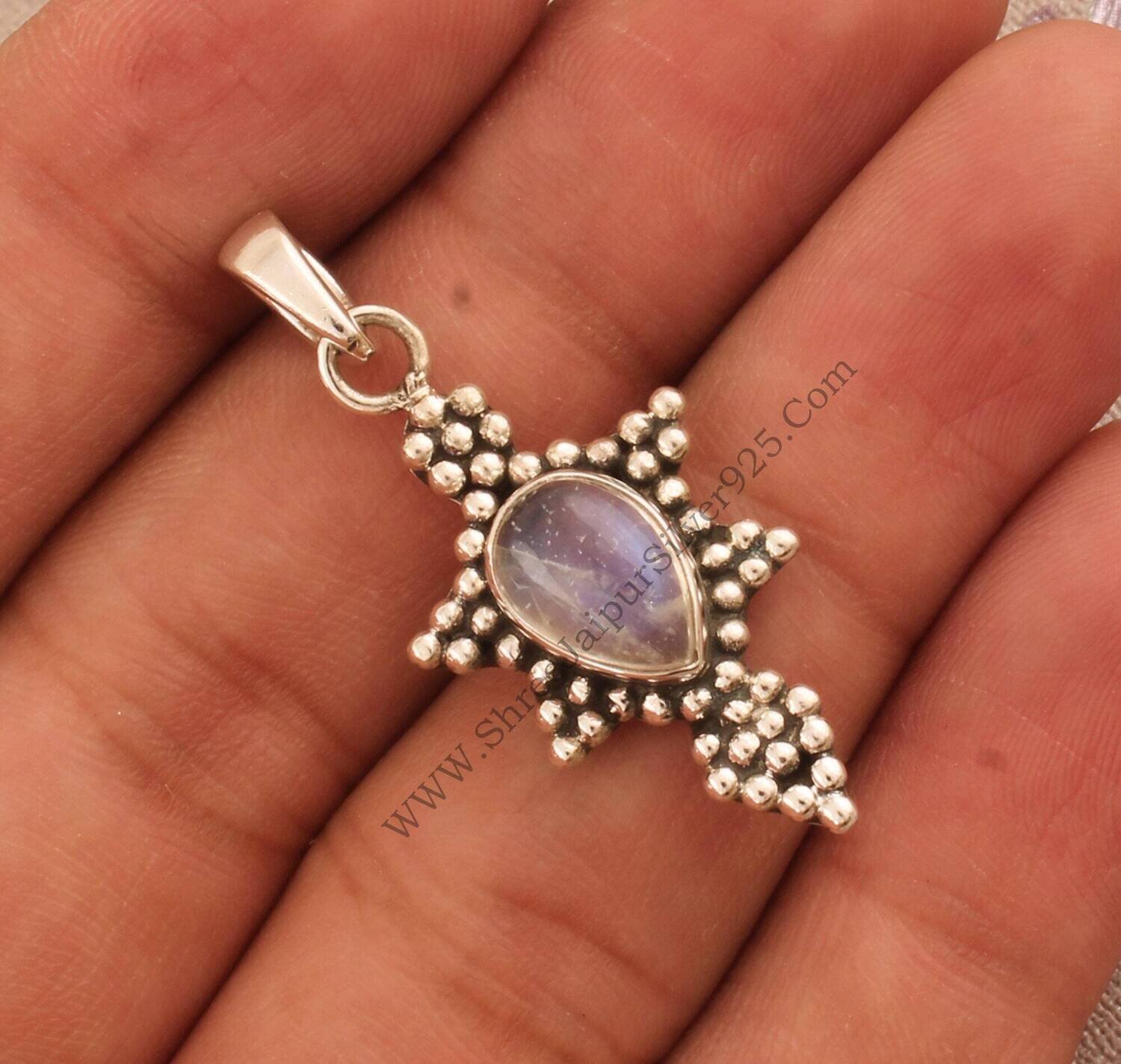Rainbow Moonstone Gemstone Pendant,Pear Pendant 925-Antique Silver Pendant,Sterling Silver Pendant Wedding Boho Pendant Gift Item Pendant