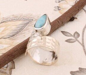 Natural Larimar 925-Sterling Silver Solid Rare Larimar Gemstone Ring Cabochon Stone Boho Stone Handmade Index Finger Ring ETSYCYBER2021