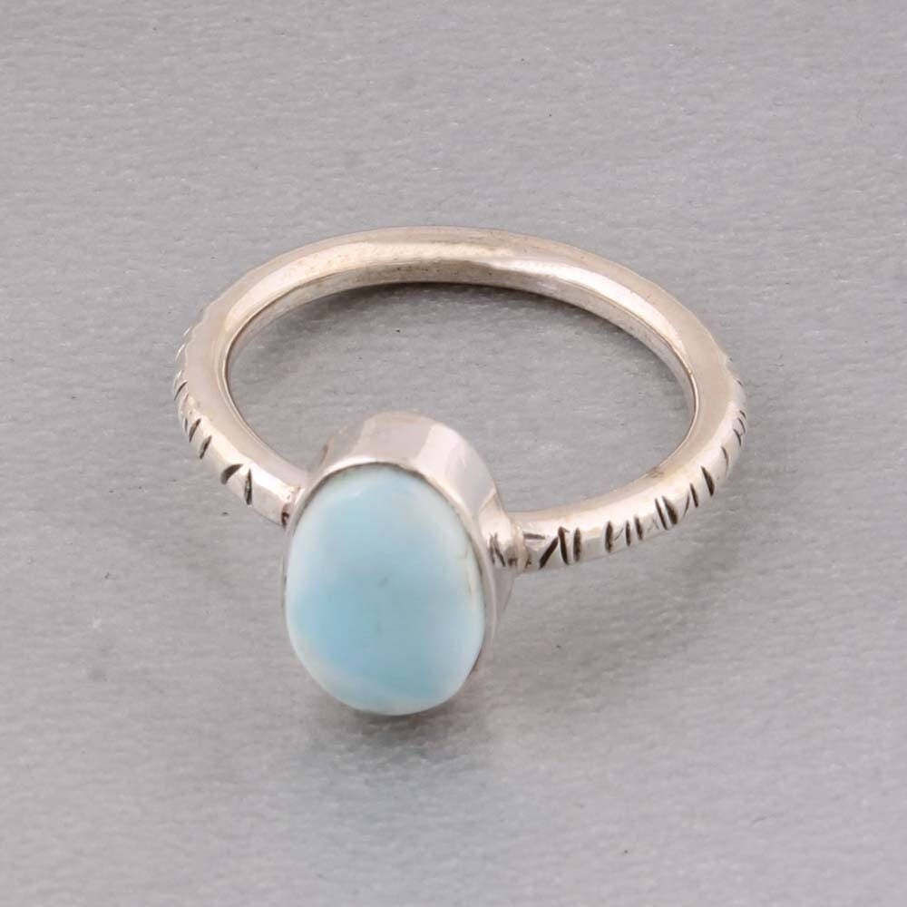 925 Sterling Silver Natural Larimar Gemstone Ring, Hammered Handmade Jewelry Gifts For Ring, Christmas Gifts For Girls,Birthstone