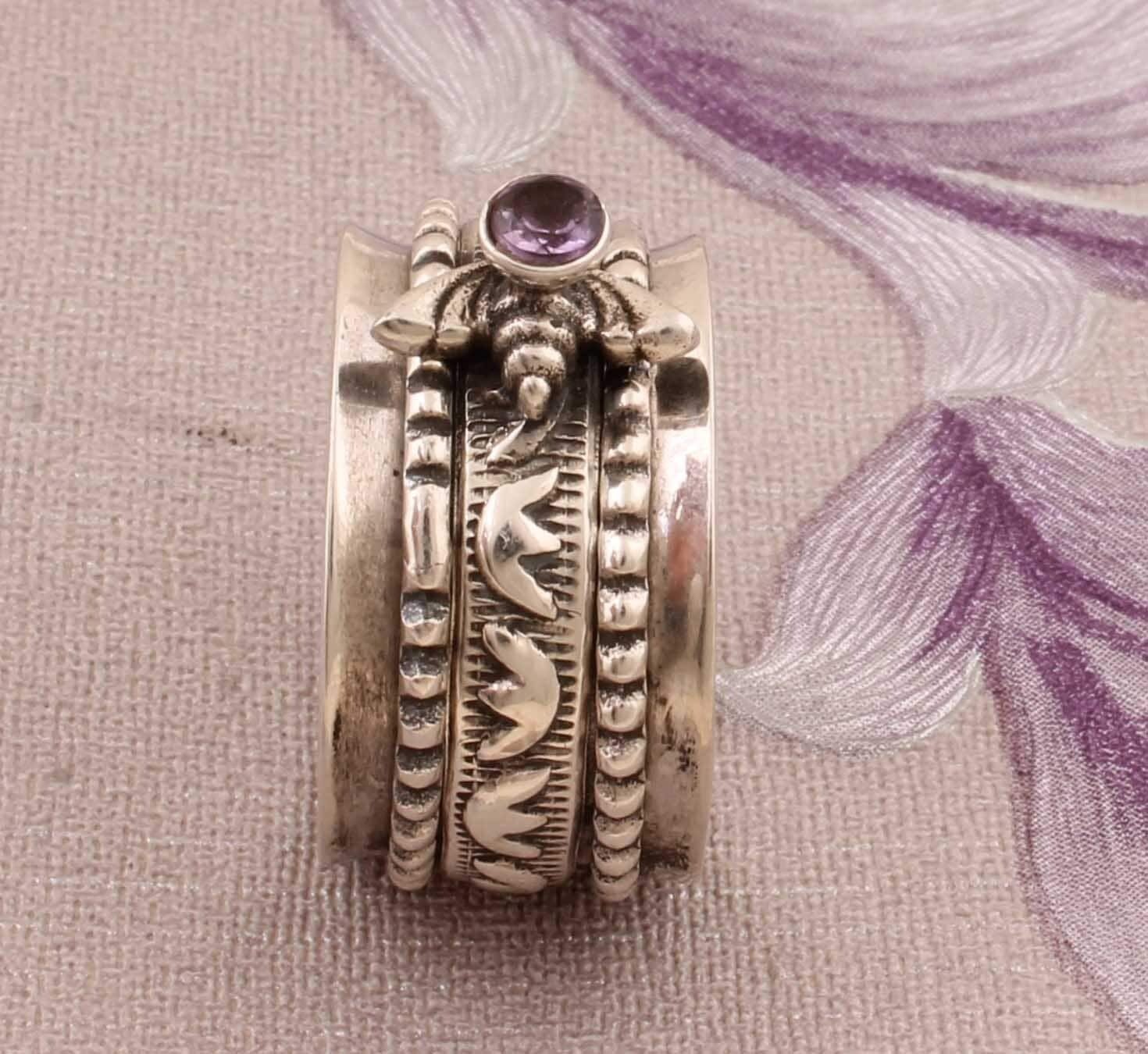 Amazing Amethyst Top Quality Gemstone Ring 925-Antique Silver Ring,Silver Spinner Ring,Small Stone Ring Thumb Ring Spinner Ring Gift For Her