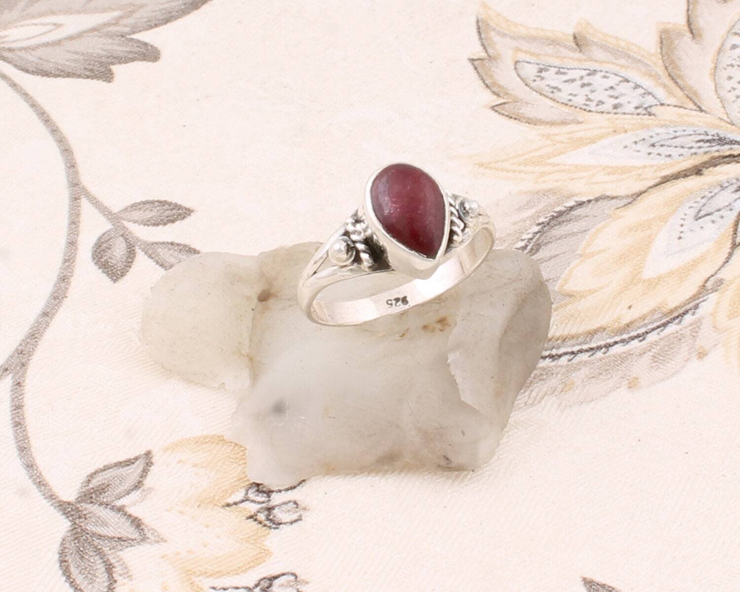 925-Sterling Silver Solid Ring With Natural Red Garnet Gemstone Handcrafted Ring Cabochon Stone Boho Ring-Ring Finger Ring Gift For You