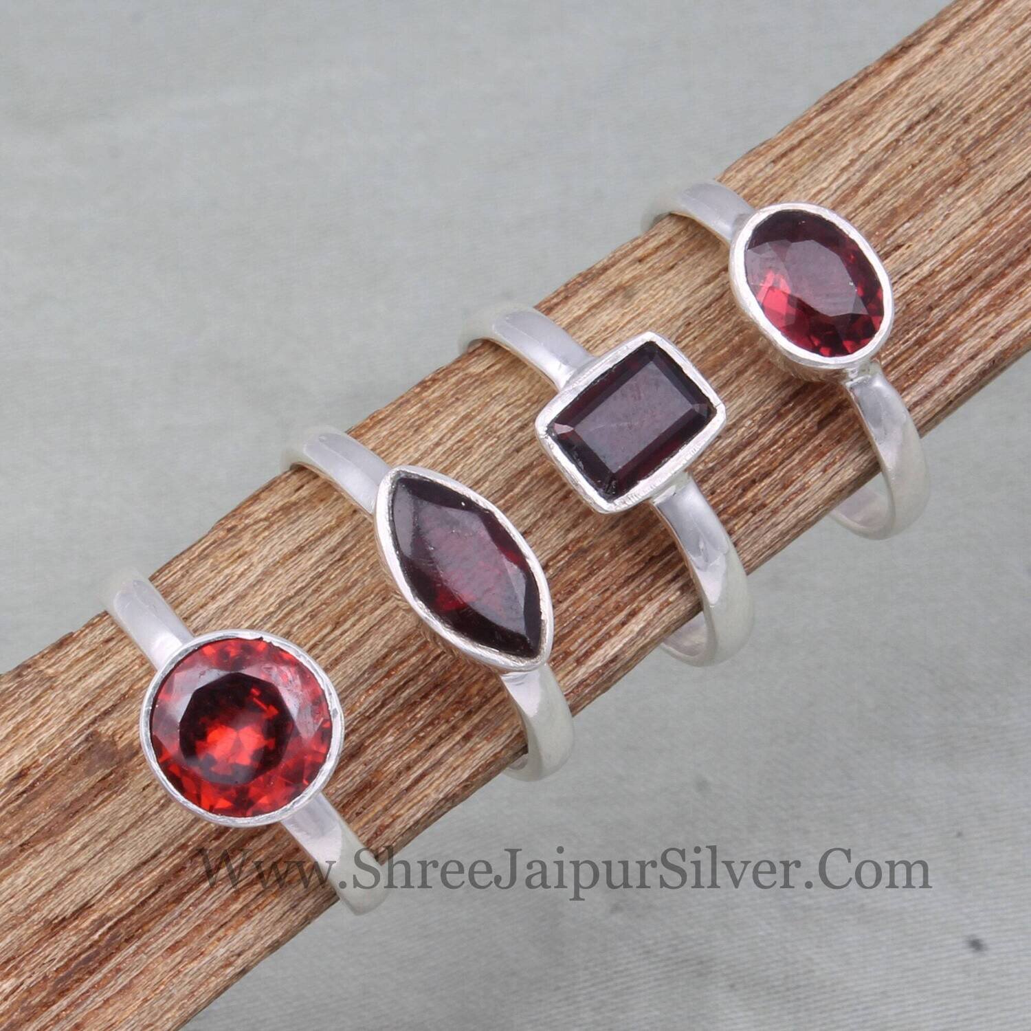 Four Natural Red Garnet Multi Shape Cut Stone Solid 925 Sterling Silver Ring For Women, Handmade Solid Silver Ring For Anniversary Gift Idea