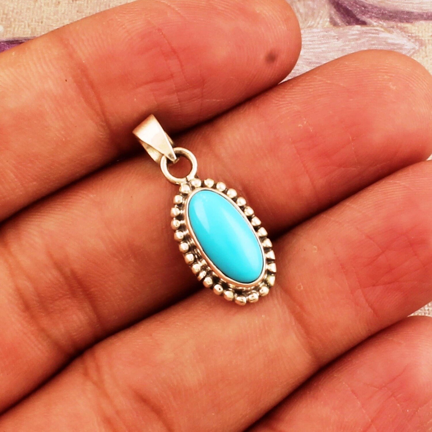 925 Sterling Silver Pendant For Women Natural Sleeping Beauty Turquoise Pendant Blue Oval Handmade Gemstone Silver Jewelry Birthday Mom Gift