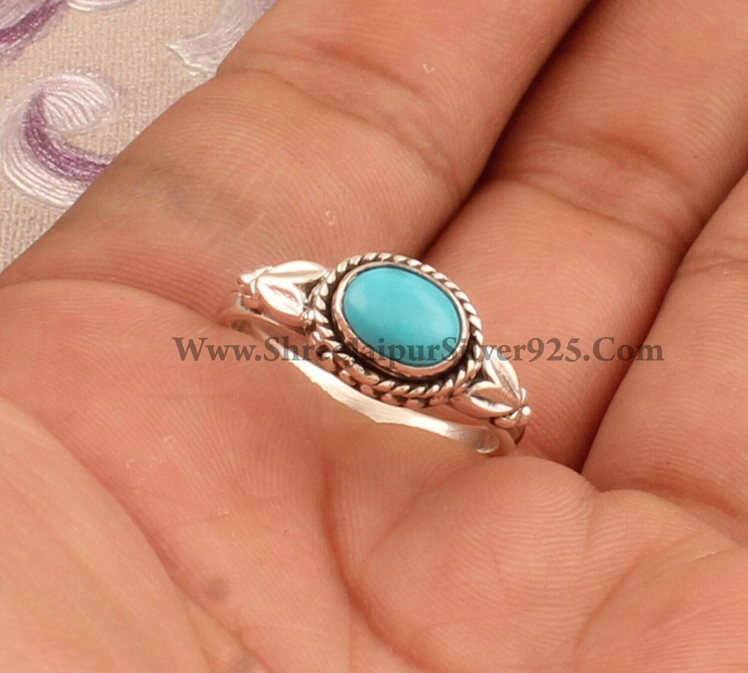 Turquoise Oval Gemstone 925 Sterling Silver Ring, Designer Handmade Solid Silver Ring, Women Wedding Jewelry Gemstone Turquoise Ring For Her