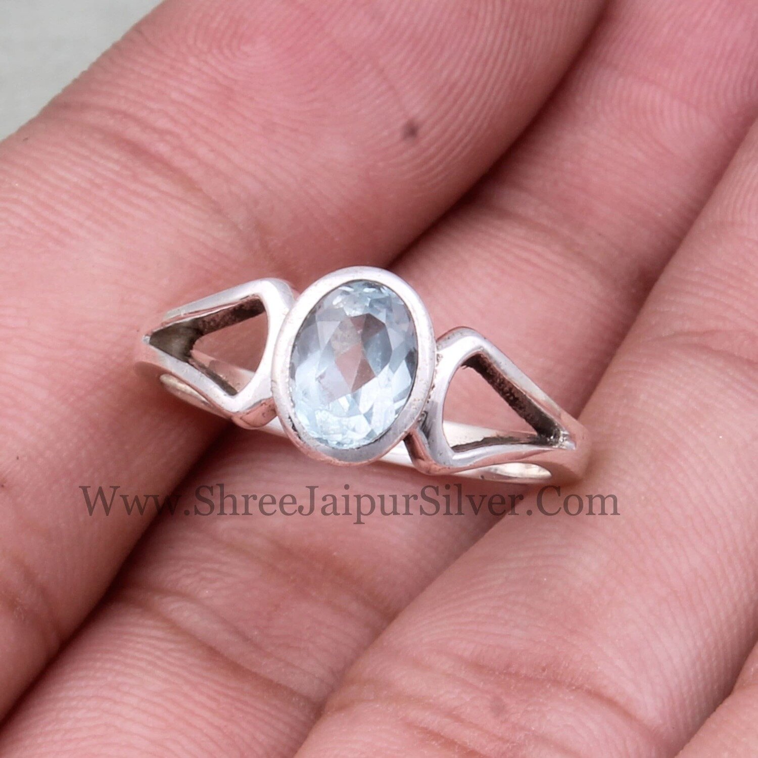 Natural Blue Topaz Oval Cut Stone Solid 925 Sterling Silver Ring For Women, Handmade Solid Silver Ring For Wedding Anniversary Gifts Idea
