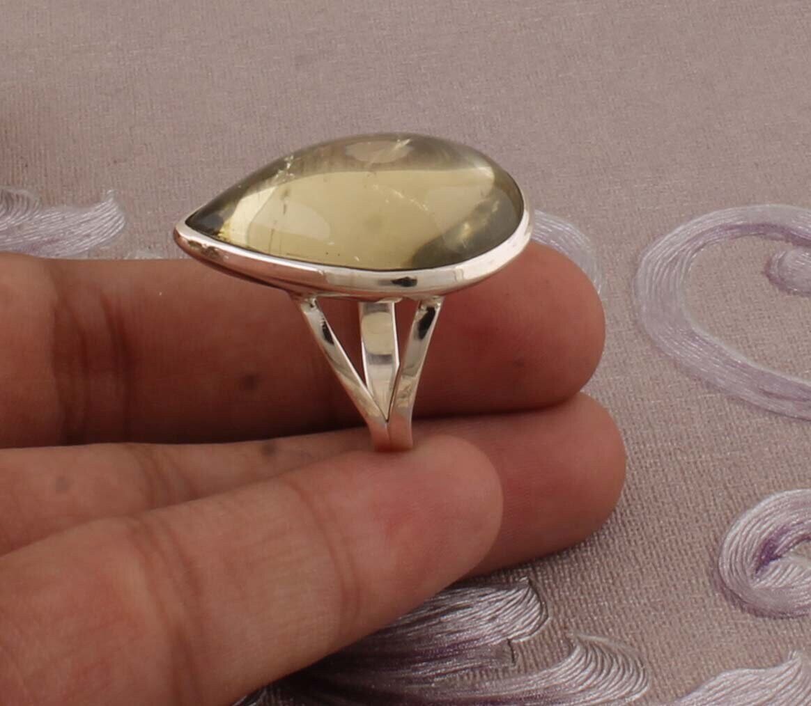 Amazing Lemon Quartz Top Quality Gemstone Ring Pear Cabochon Stone Ring 925-Antique Silver Ring Middle Finger Beautiful Ring Gift For Her