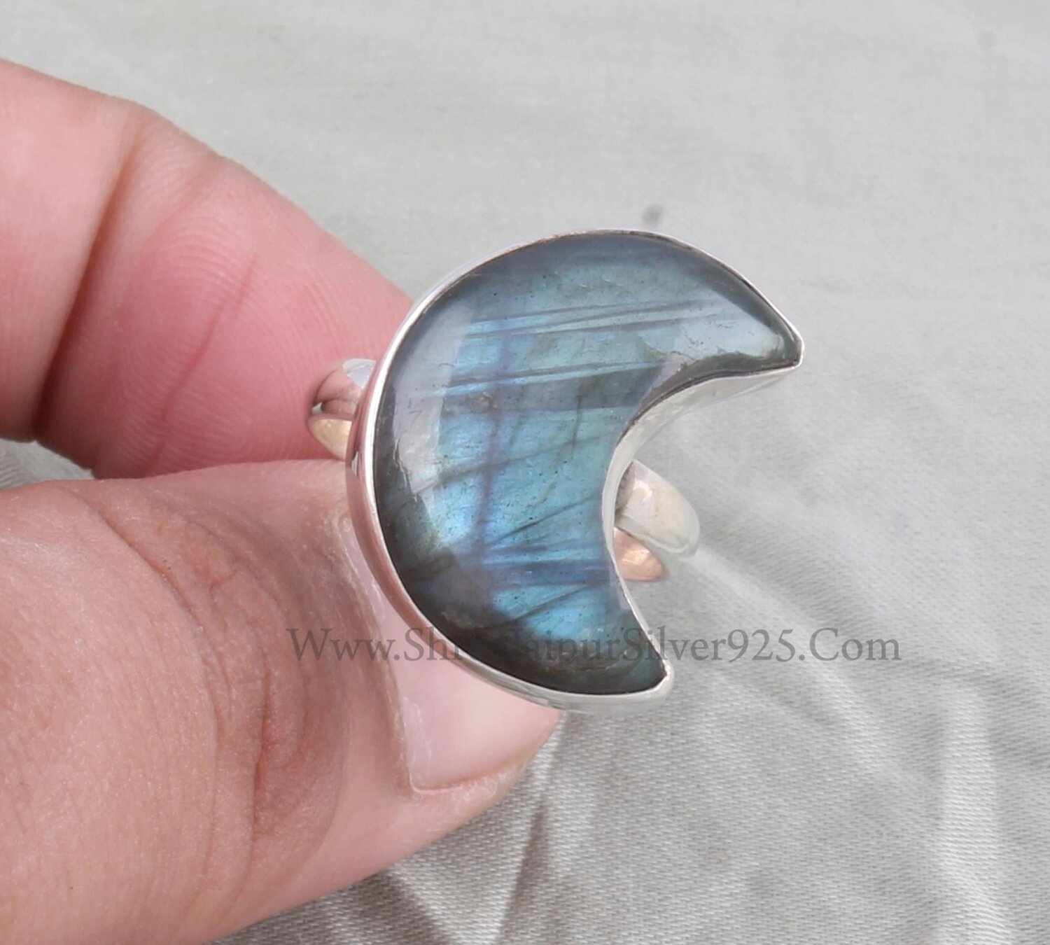 Natural Labradorite Moon Shape Gemstone Silver Ring, 925 Sterling Silver Ring, Designer Handmade Ring, Women Wedding Jewelry Gift For Women