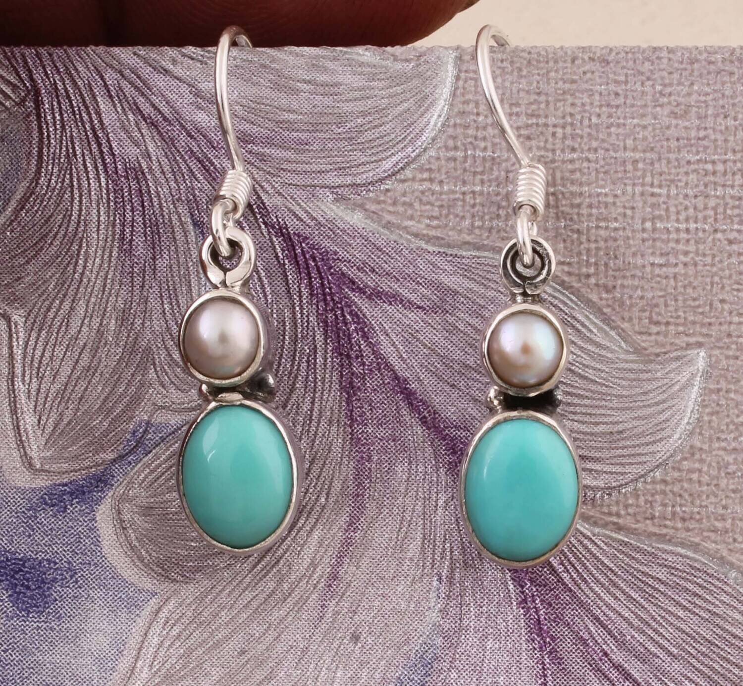 Sleeping Beauty Turquoise Gemstone Earring - 925 Sterling Silver Solid Earring, Oval Shape Antique Silver Earring, Christmas Gift For Her