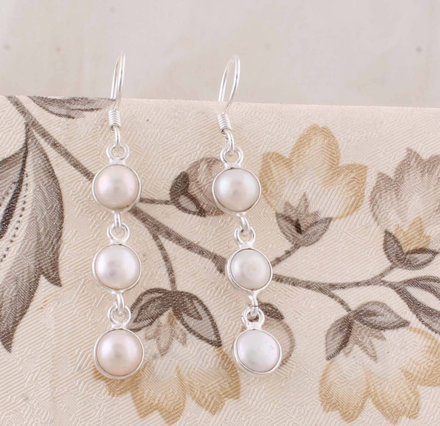 Natural Amazing Pearl Gemstone Earring Cabochon Stone Boho Earring 925-Antique Silver Earring,Wedding Earring Gift For Her,Anniversary Gift