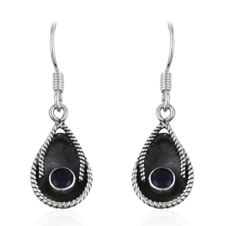 Iolite Gemstone Earring, Sterling Solid Silver Earring,Antique Silver Earring,Simple Earring, Teardrop Earring