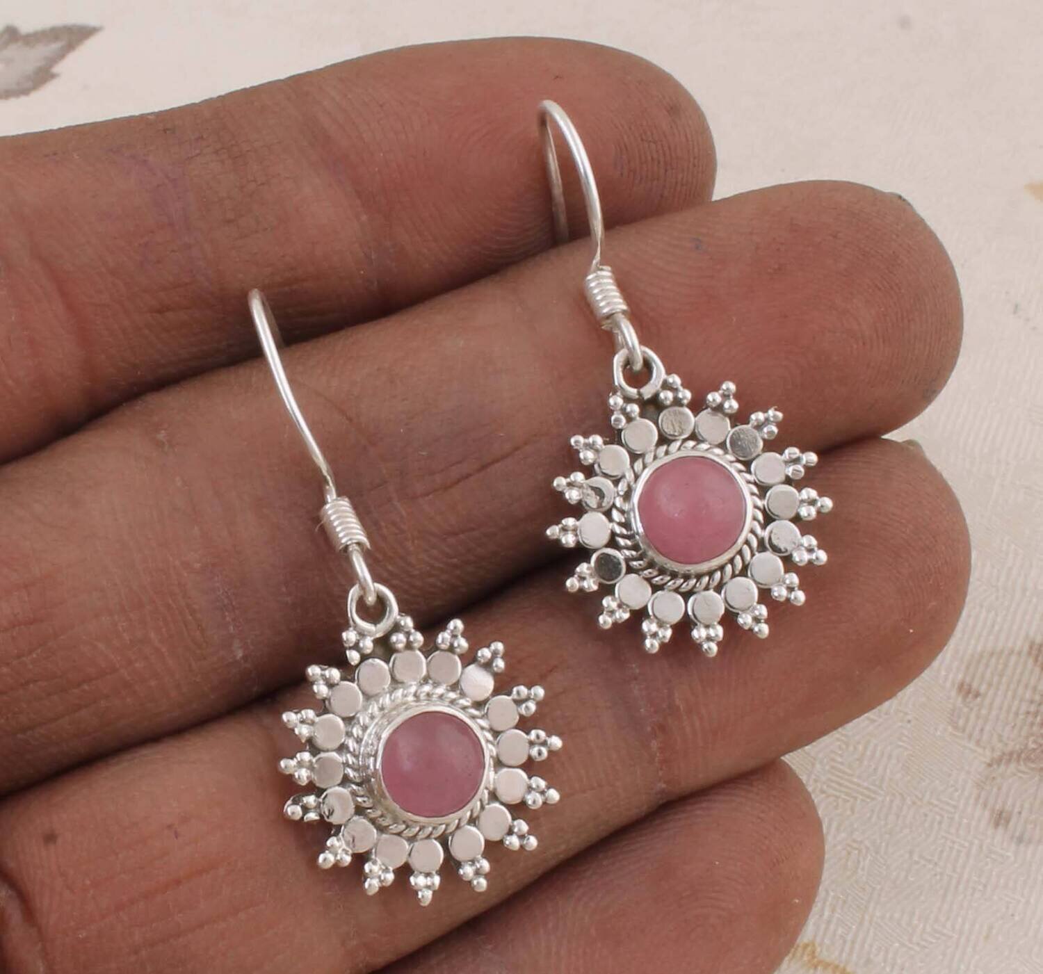 Natural Pink Jade AAA+Quality Gemstone Earring 925-Sterling Solid Silver Earring,Anniversary Gift Earring,Foral Earring Boho Earring