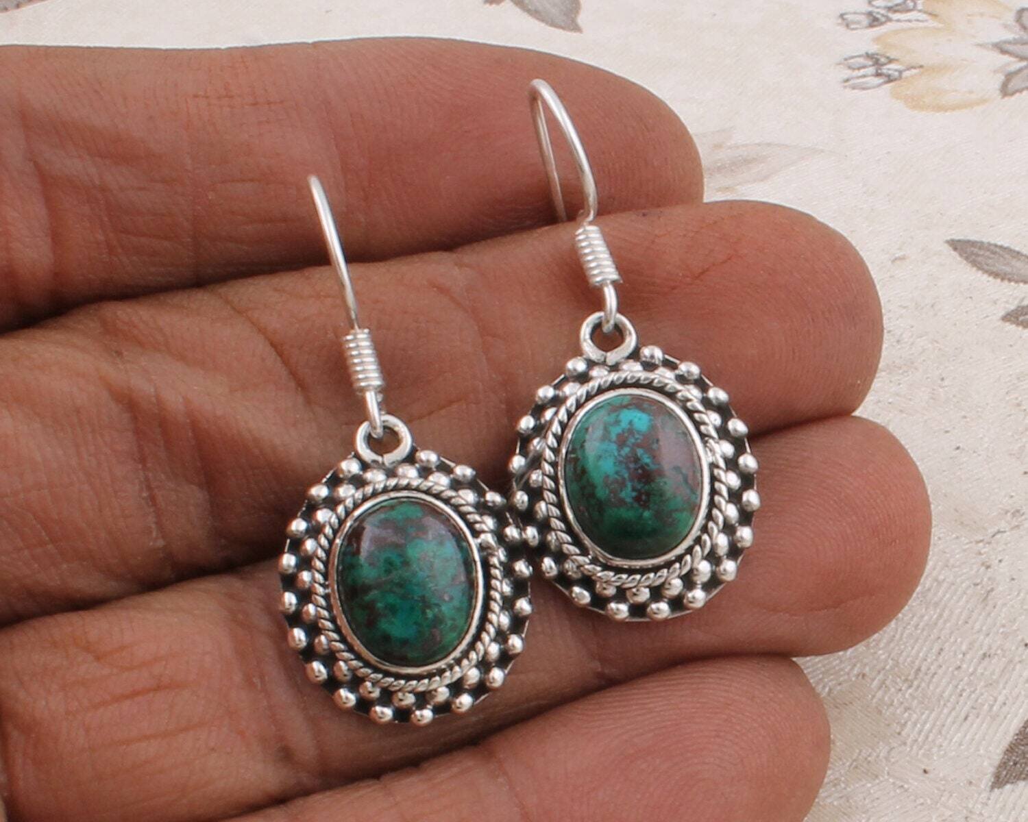 Green Bloodstone Earrings, Sterling Silver Earring , Gemstones for Men and Women. Alternative gift idea for Easter or birthdaysCyber2021