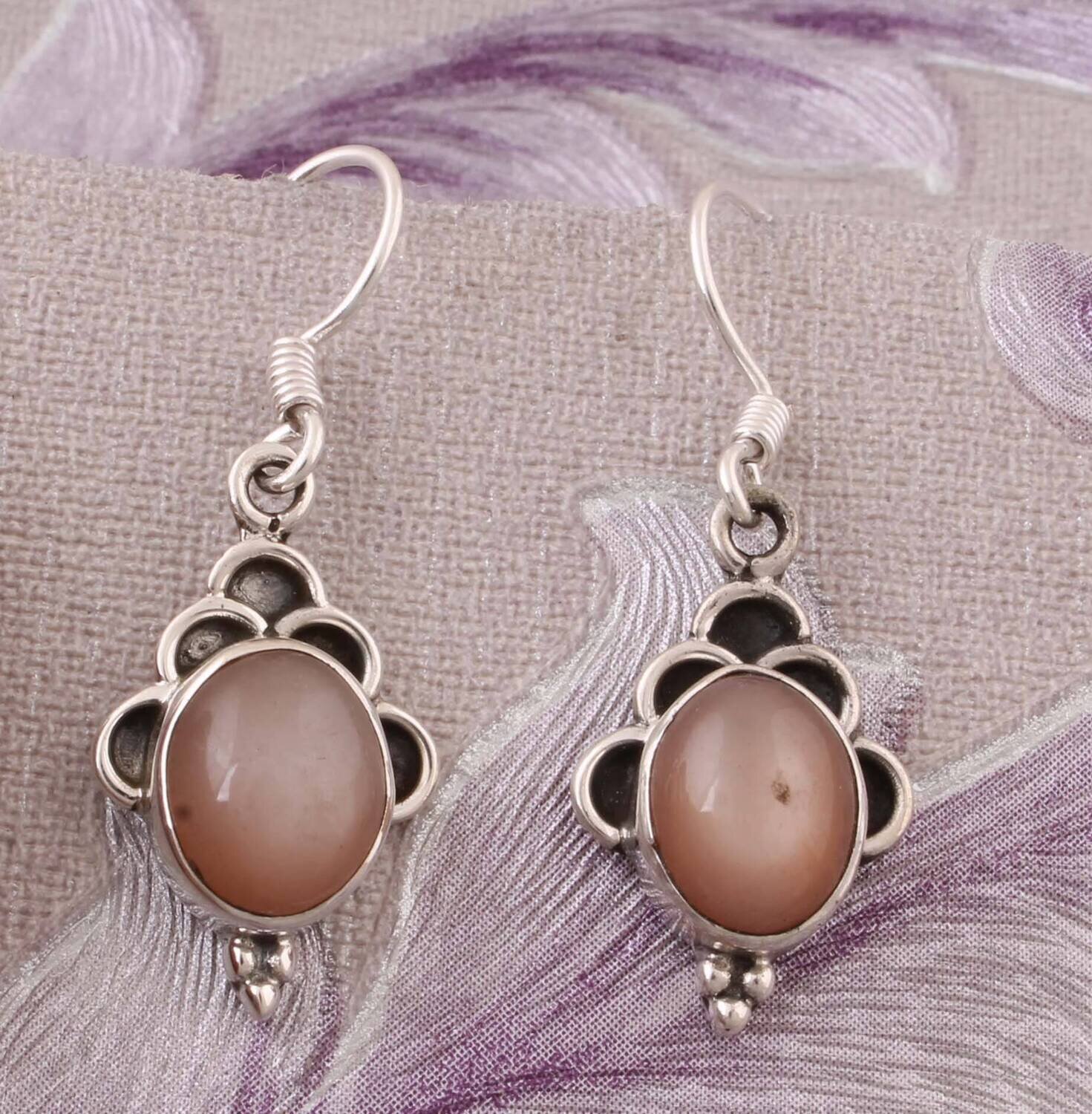 Beautiful Peach Moonstone Top Quality Gemstone Earring,Boho Earring 925-Sterling Silver Earring,Wedding Earring,Antique Silver Earring