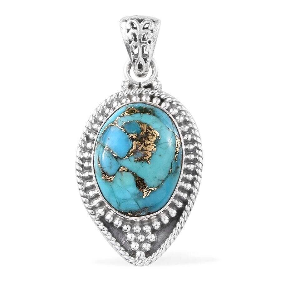 Composite Turquoise Gemstone Pendant Cabochon Stone Boho Pendant With Antique Silver Pendant,Sterling Solid Silver Pendant Etsy Cyber-2021