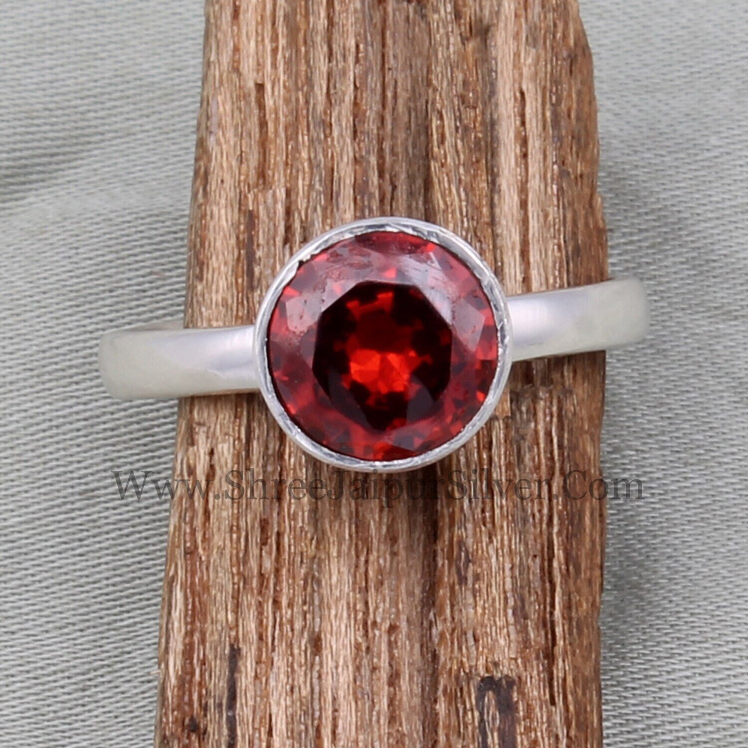 Natural Red Garnet Round Cut Stone Solid 925 Sterling Silver Ring For Women, Handmade Solid Silver Ring For Wedding Anniversary Gifts Idea