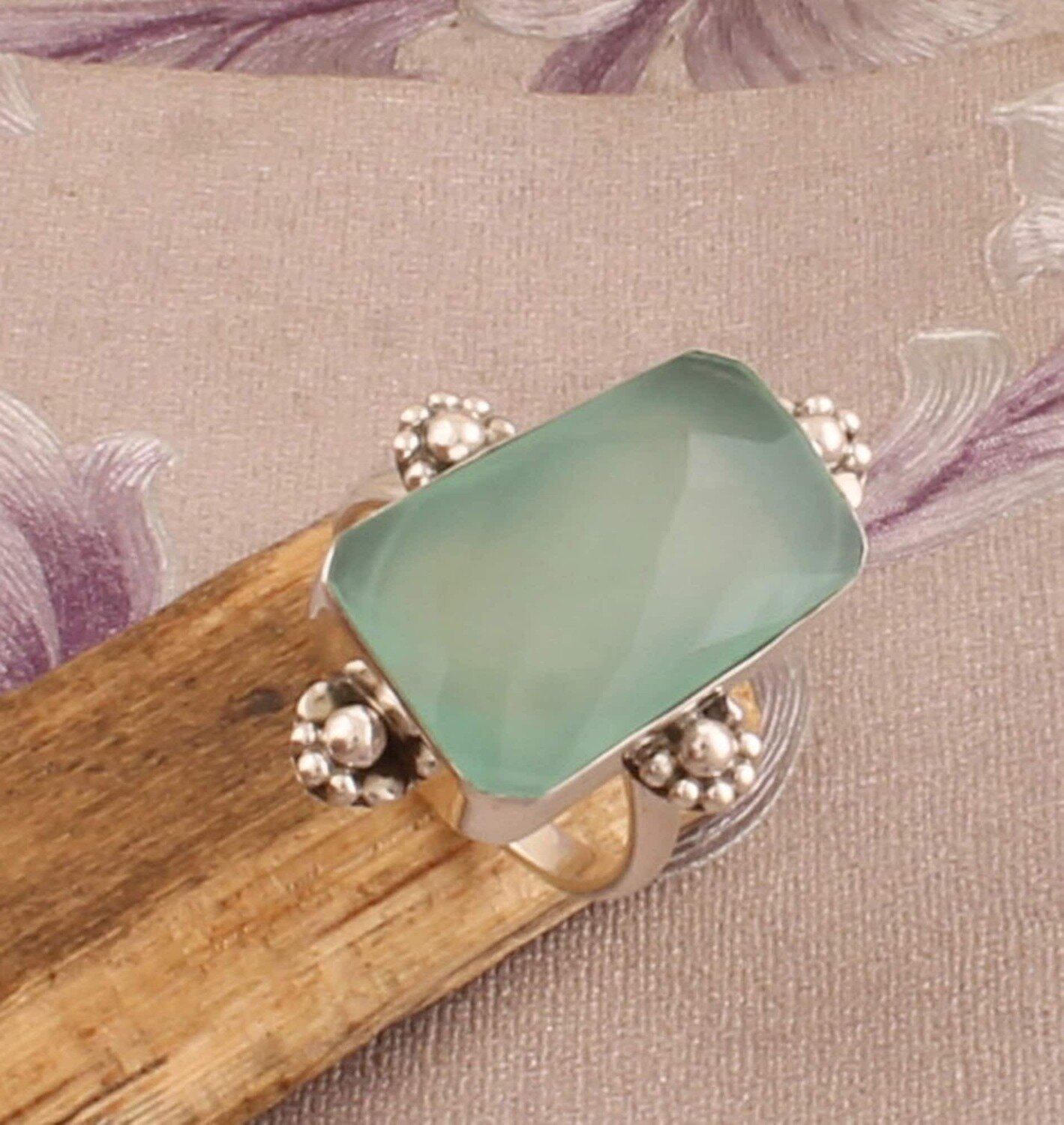 925 Sterling Silver Aqua Blue Chalcedony Gemstone Ring, Designer Big Stone Silver Ring, Handmade Gemstone Ring, Engagement Ring, Gift Idea