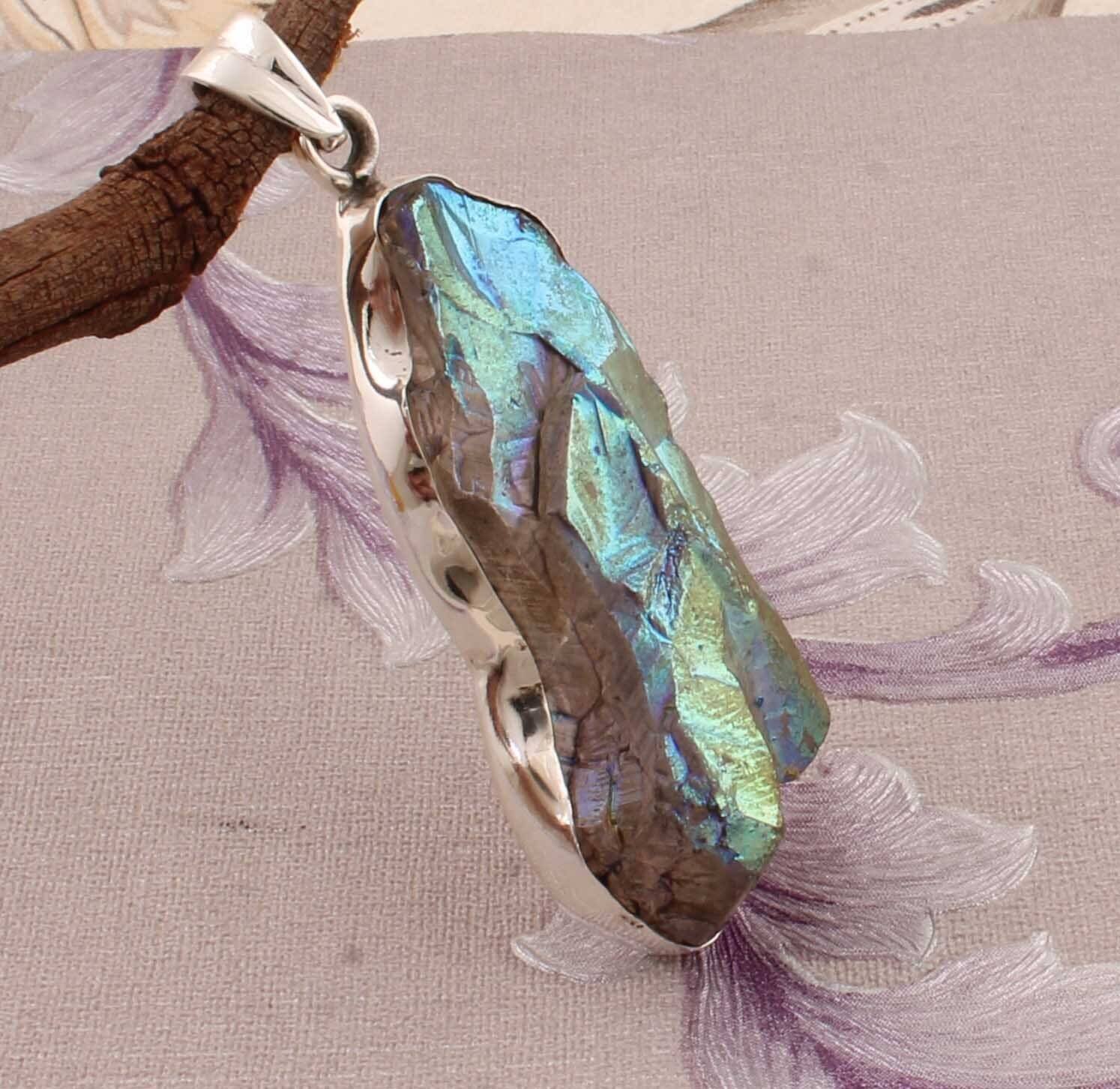 Sun Shine Druzy Quartz Raw Top Quality Gemstone Pendant 925-Sterling Silver Pendant,Antique Silver Pendant,Druzy Raw Pendant Gift For Her