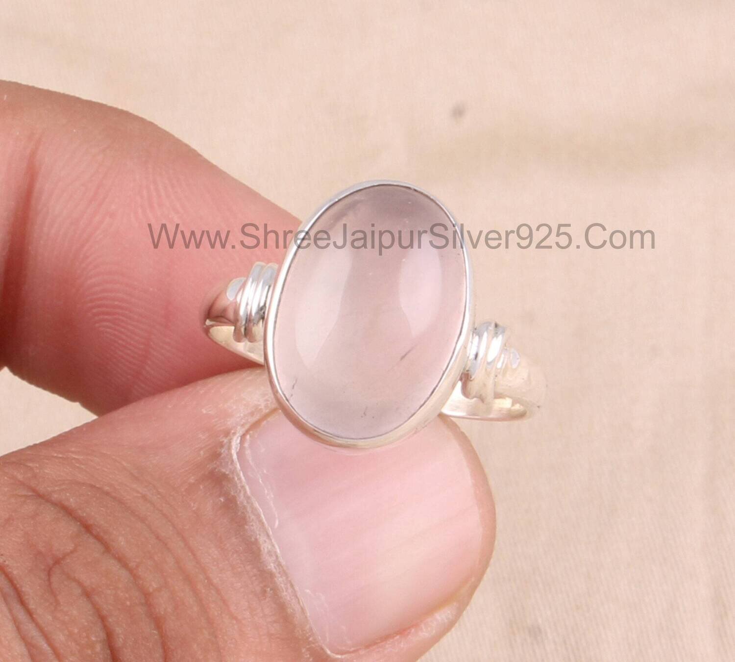 Rose Quartz Solid 925 Sterling Silver Ring For Women, Handmade Oval Healing Love Gemstone Ring For Wedding Anniversary Gift For Her