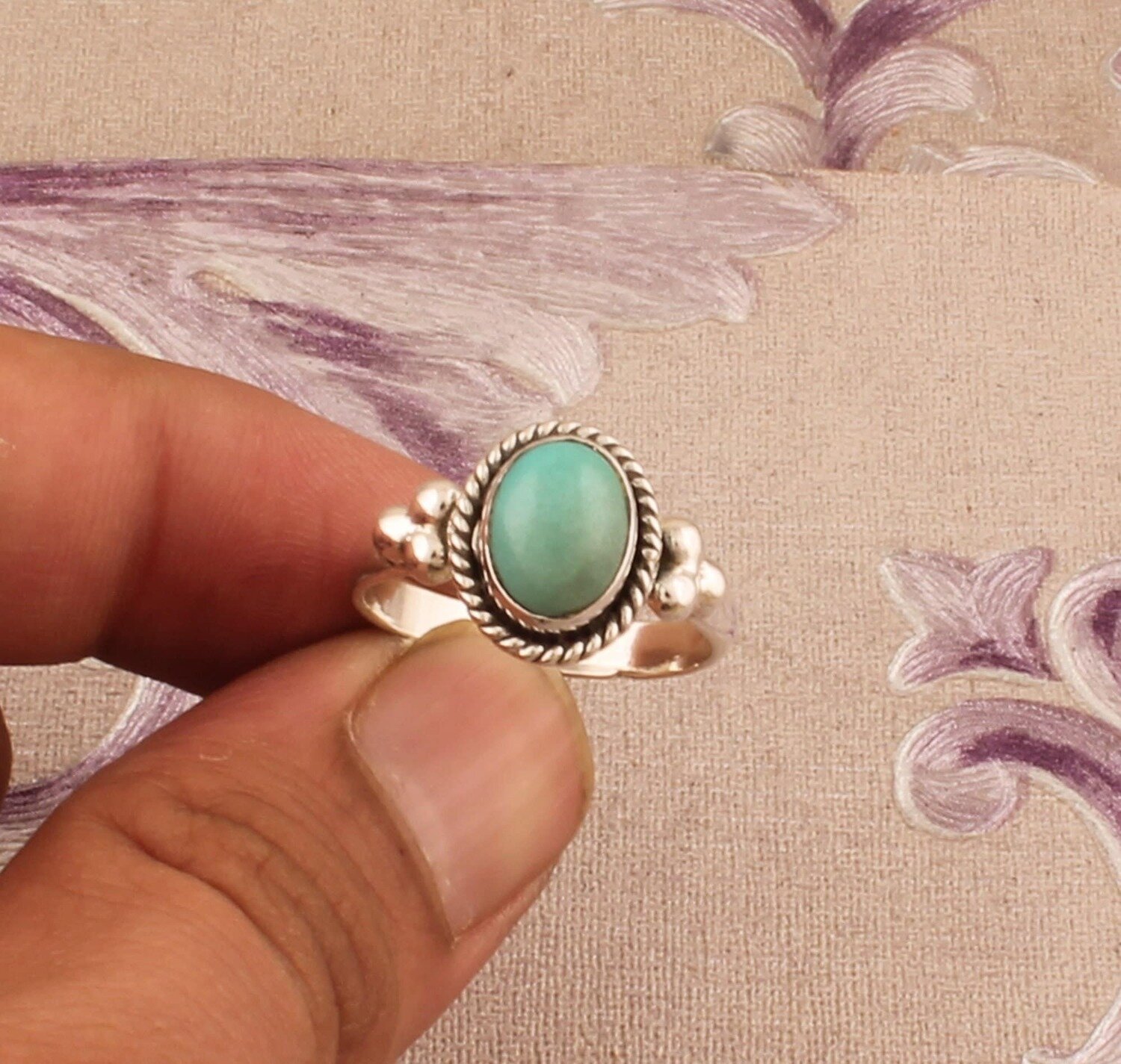 Sleeping Beauty Turquoise Gemstone Ring, Cabochon Oval Stone Ring, 925-Sterling Solid Silver Ring, Birth Stone Ring, Middle Finger Ring