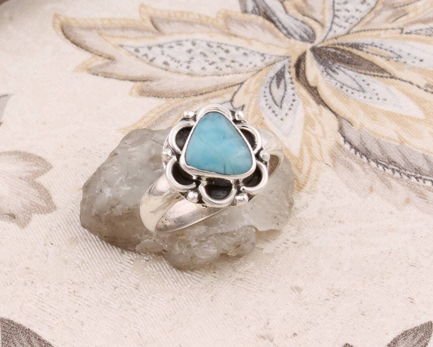 Gift For You Solid 925-Sterling Solid Ring With Natural Larimar Gemstone Handcrafted Ring Cabochon Stone Boho Ring Ring Finger Ring 282934
